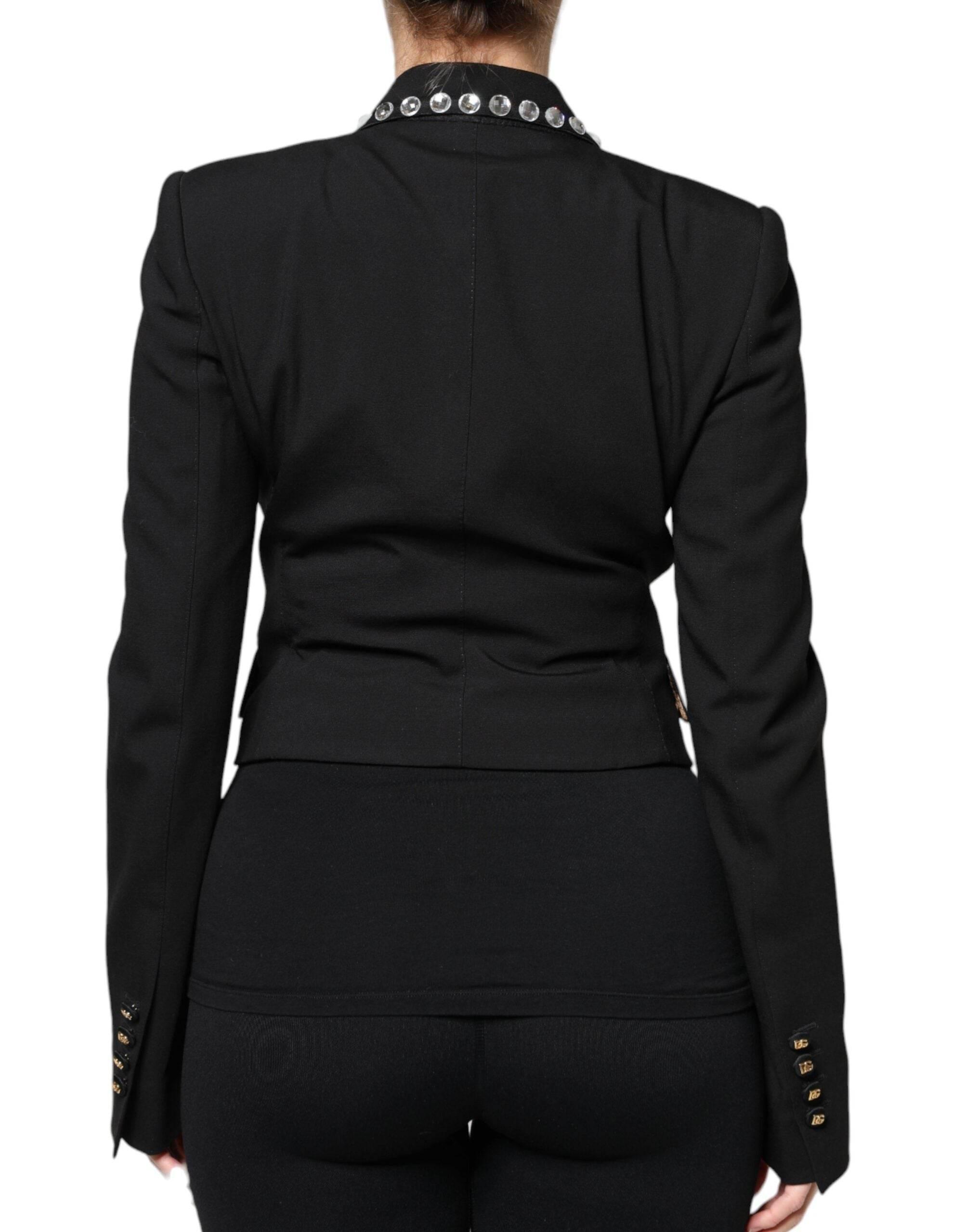 Dolce & Gabbana Black Crystal Double Breasted Blazer Jacket - Hilstor