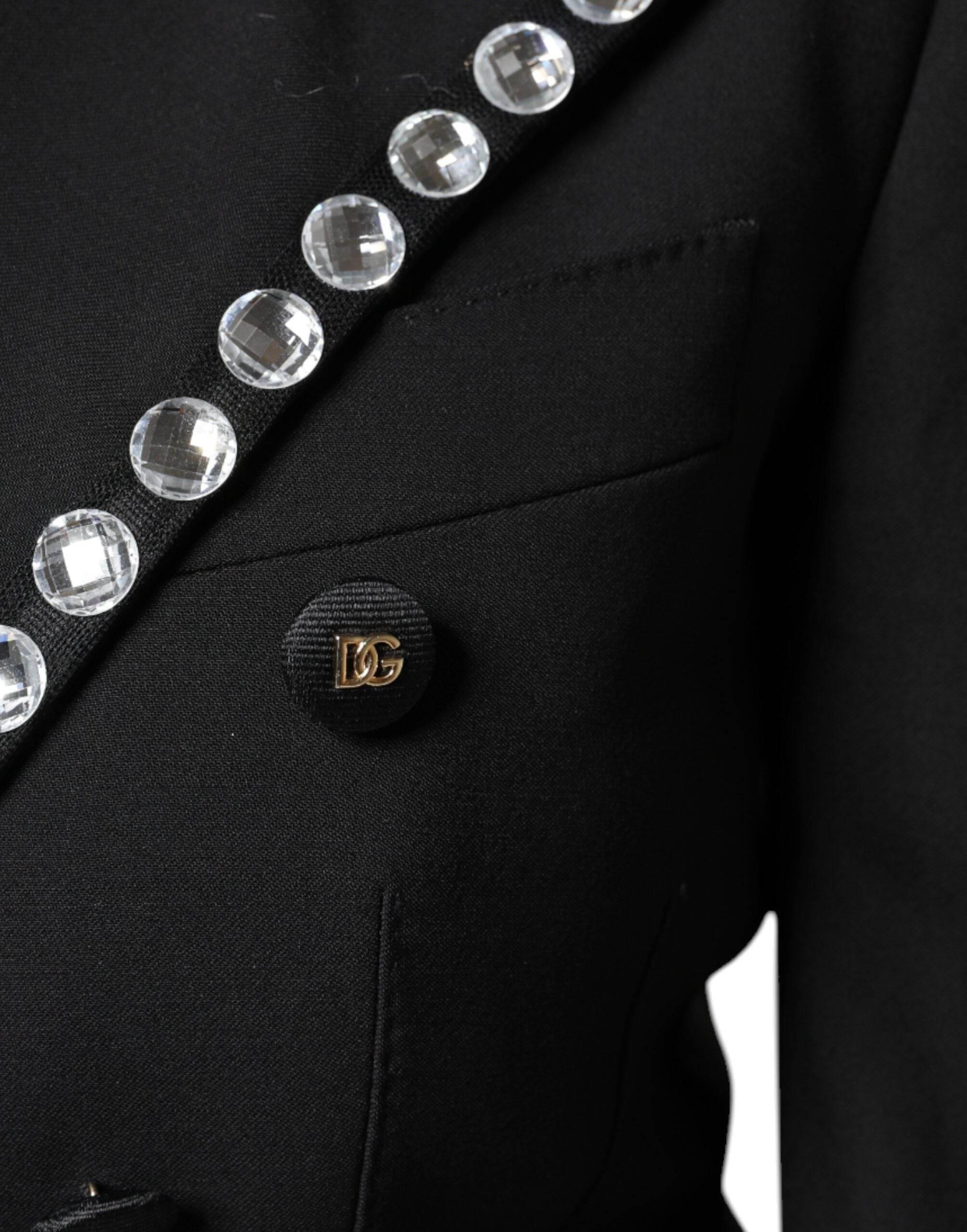 Dolce & Gabbana Black Crystal Double Breasted Blazer Jacket - Hilstor