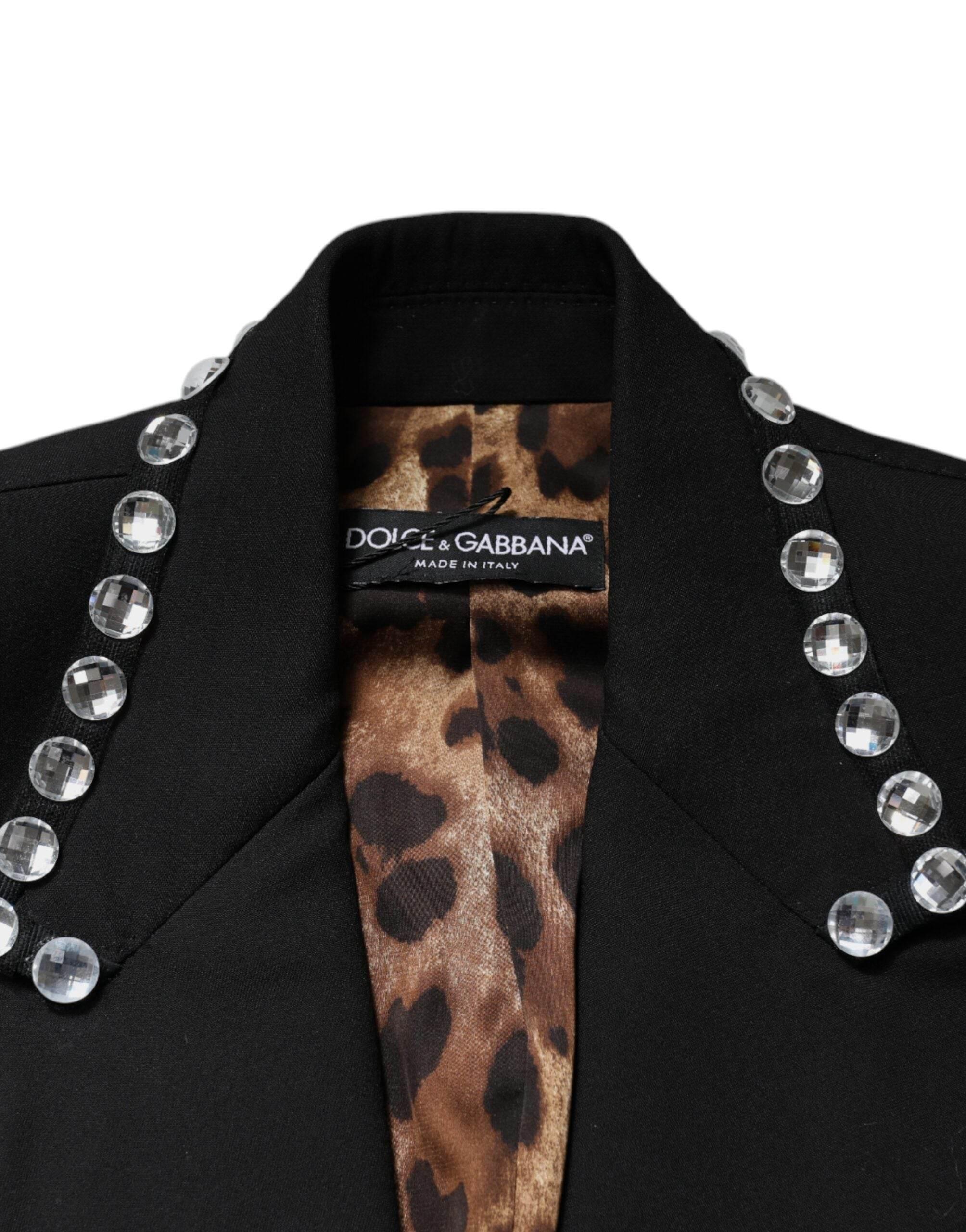 Dolce & Gabbana Black Crystal Double Breasted Blazer Jacket - Hilstor