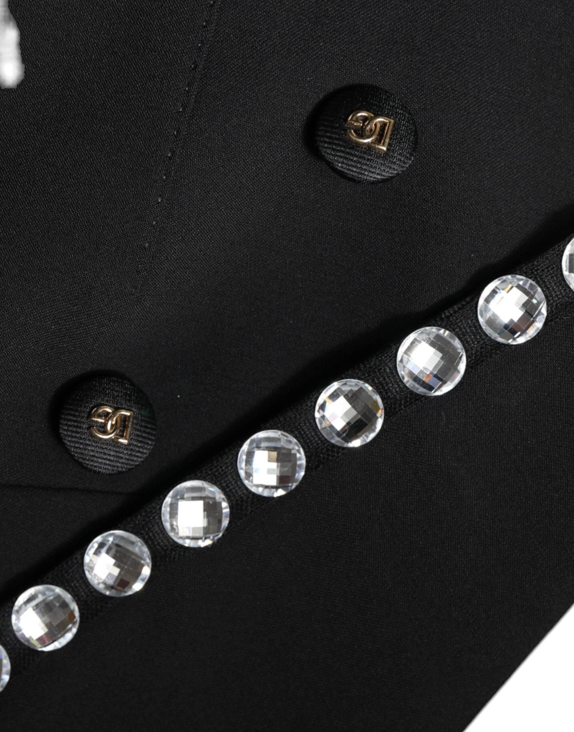 Dolce & Gabbana Black Crystal Double Breasted Blazer Jacket - Hilstor