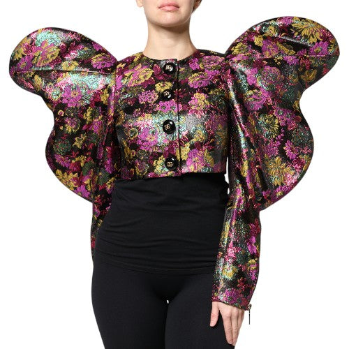 Dolce &amp; Gabbana Multicolor Floral Jacquard Cropped Jakke