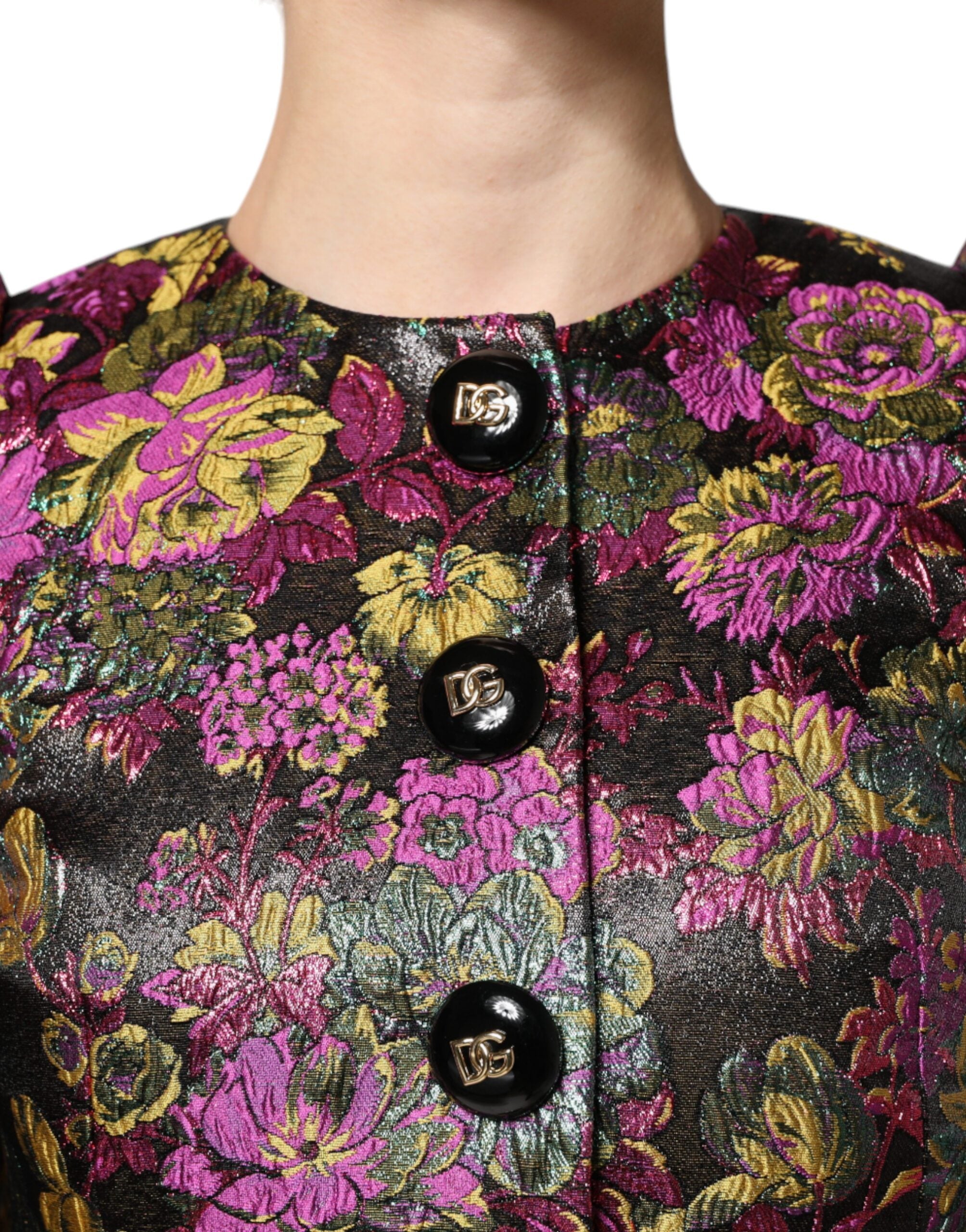 Dolce &amp; Gabbana Multicolor Floral Jacquard Cropped Jakke