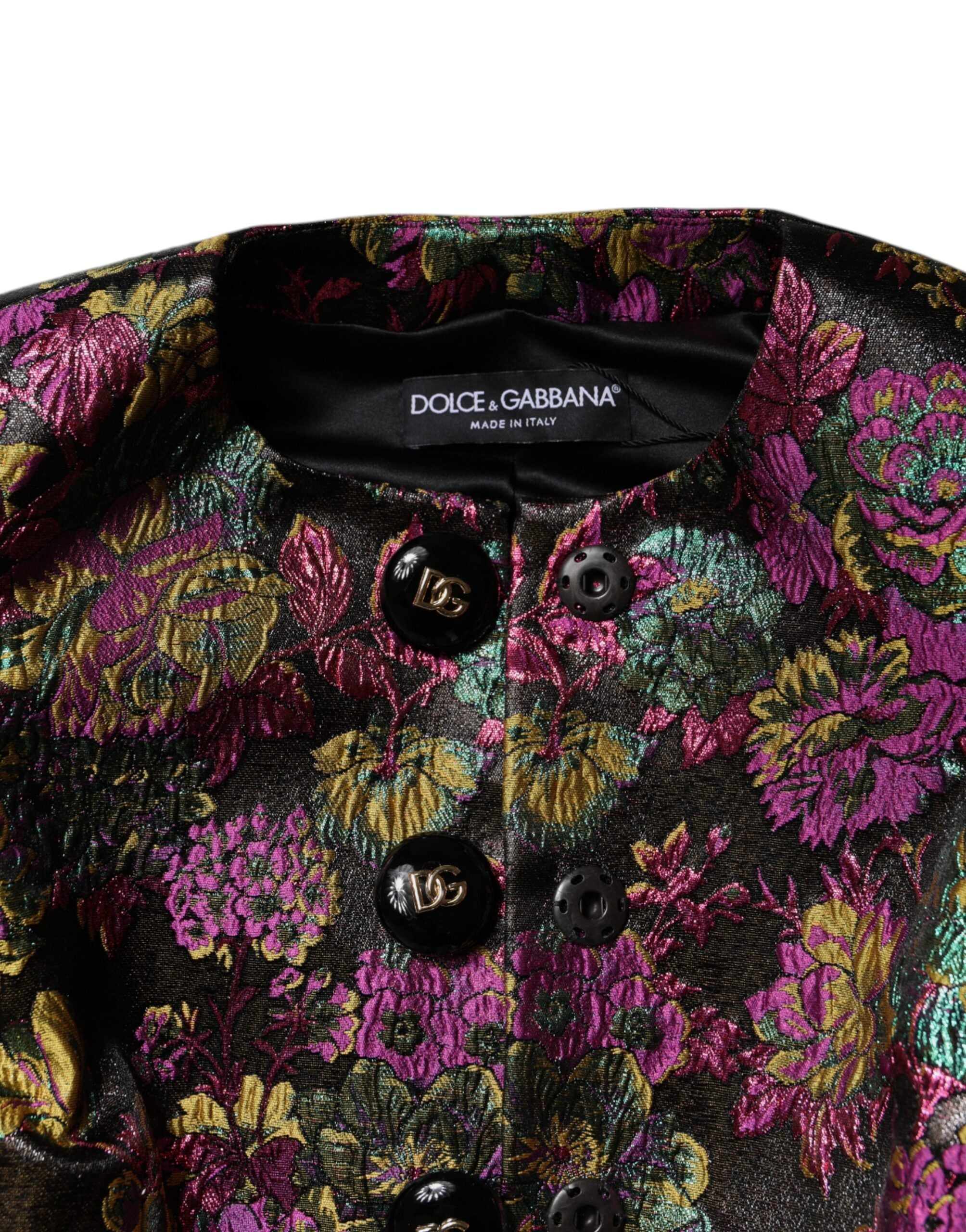 Dolce &amp; Gabbana Multicolor Floral Jacquard Cropped Jakke