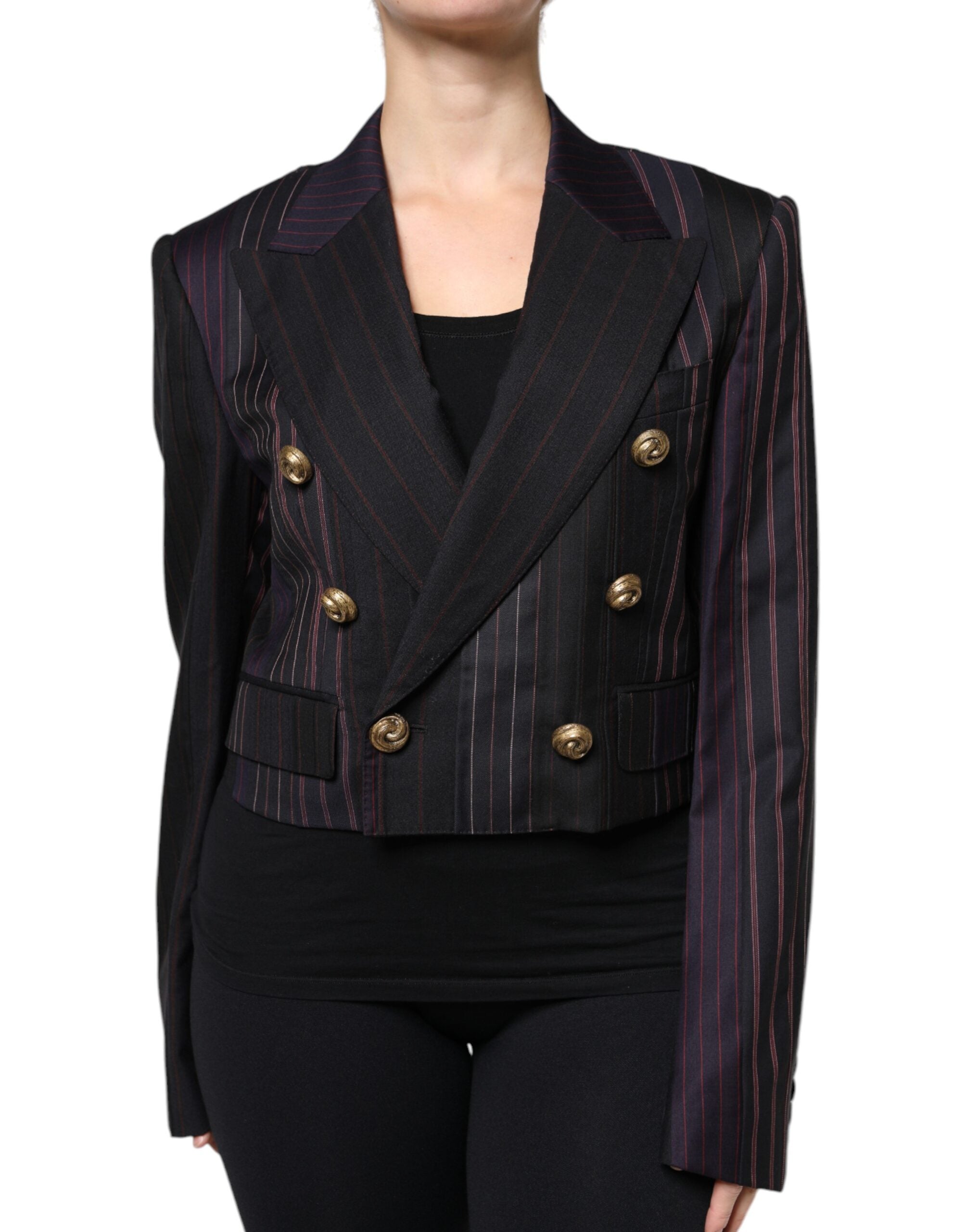 Dolce &amp; Gabbana Multicolor Stripes Uld Cropped Blazer Coat Jakke