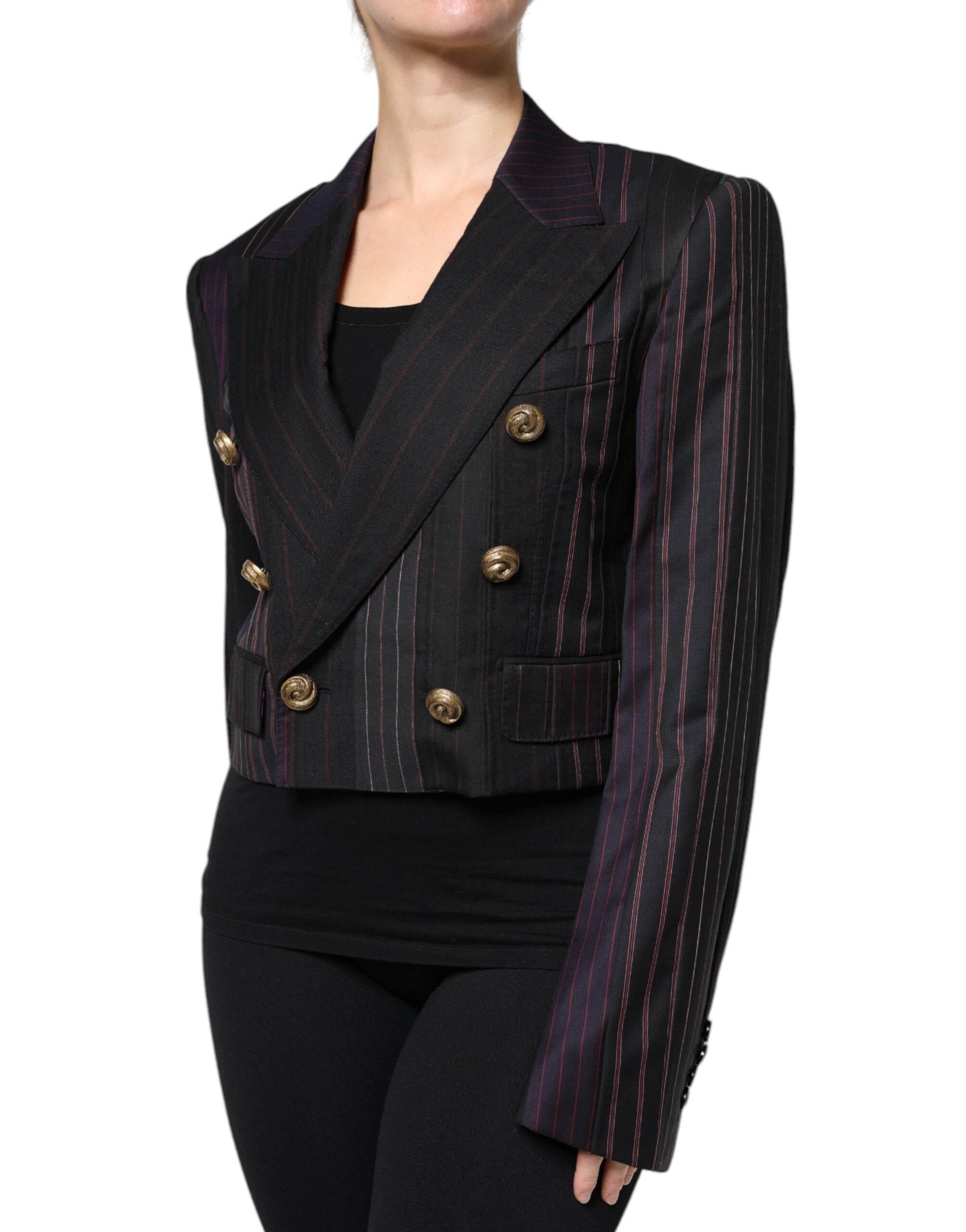 Dolce & Gabbana Multicolor Stripes Wool Cropped Blazer Coat Jacket - Hilstor