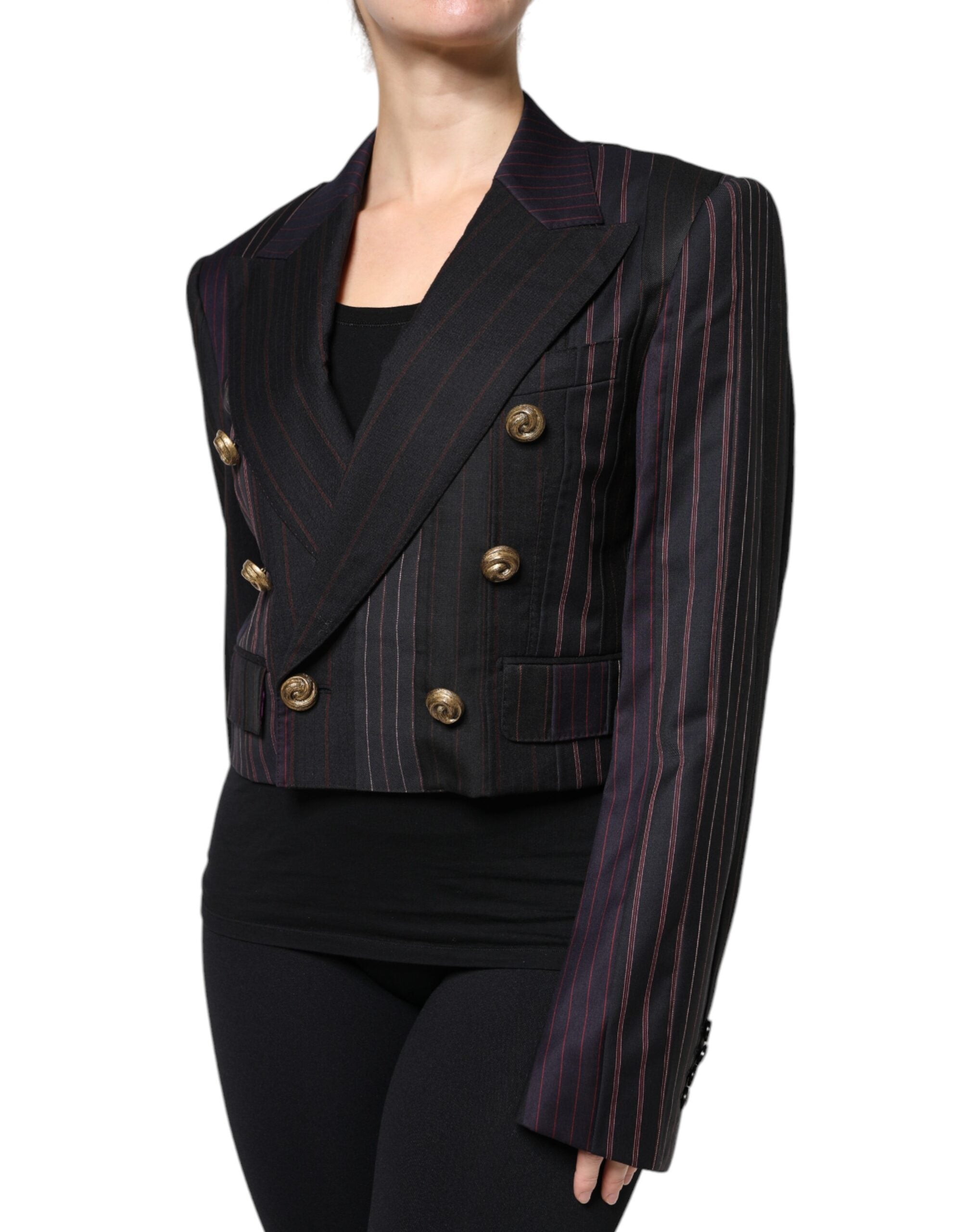 Dolce &amp; Gabbana Multicolor Stripes Uld Cropped Blazer Coat Jakke