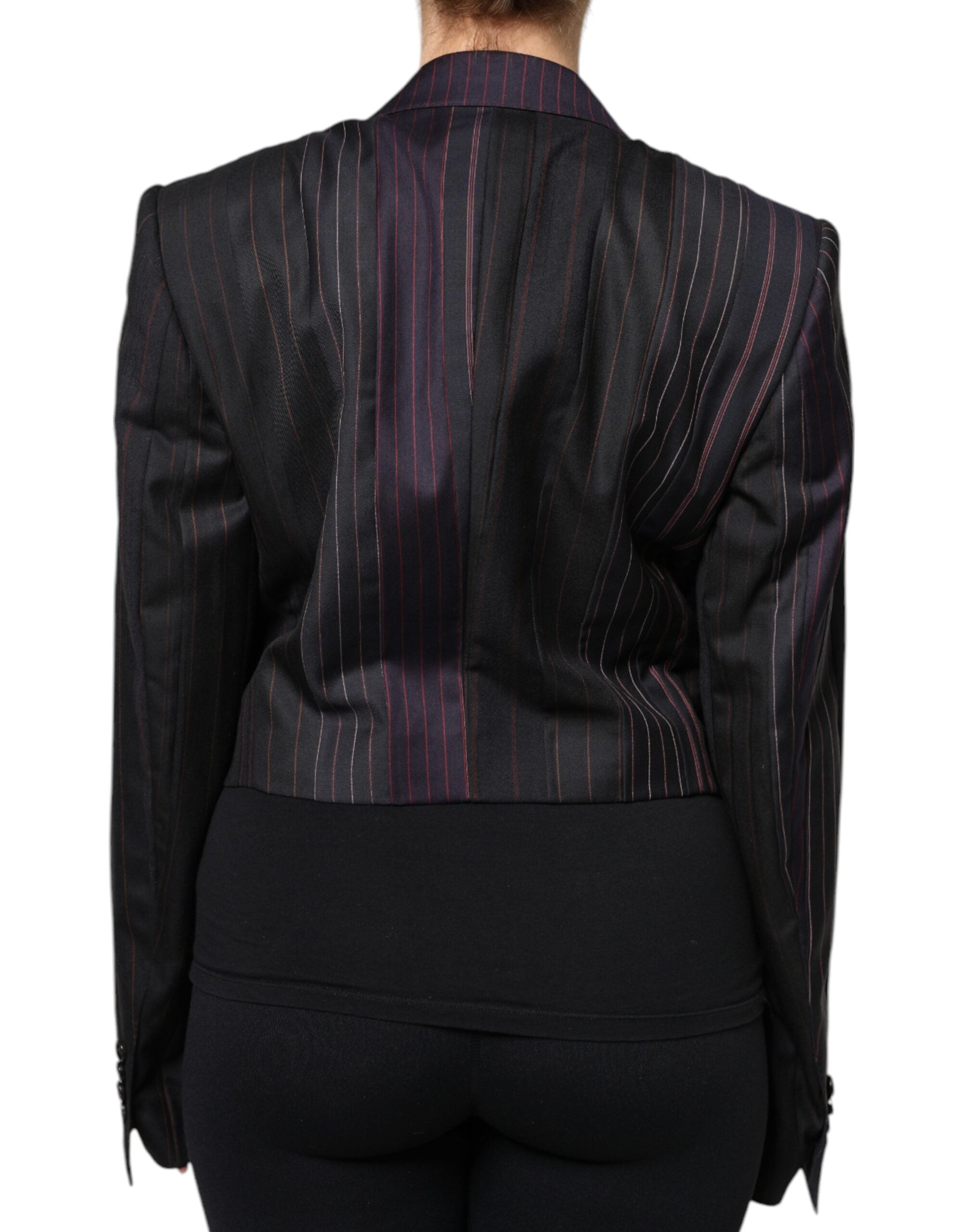 Dolce &amp; Gabbana Multicolor Stripes Uld Cropped Blazer Coat Jakke