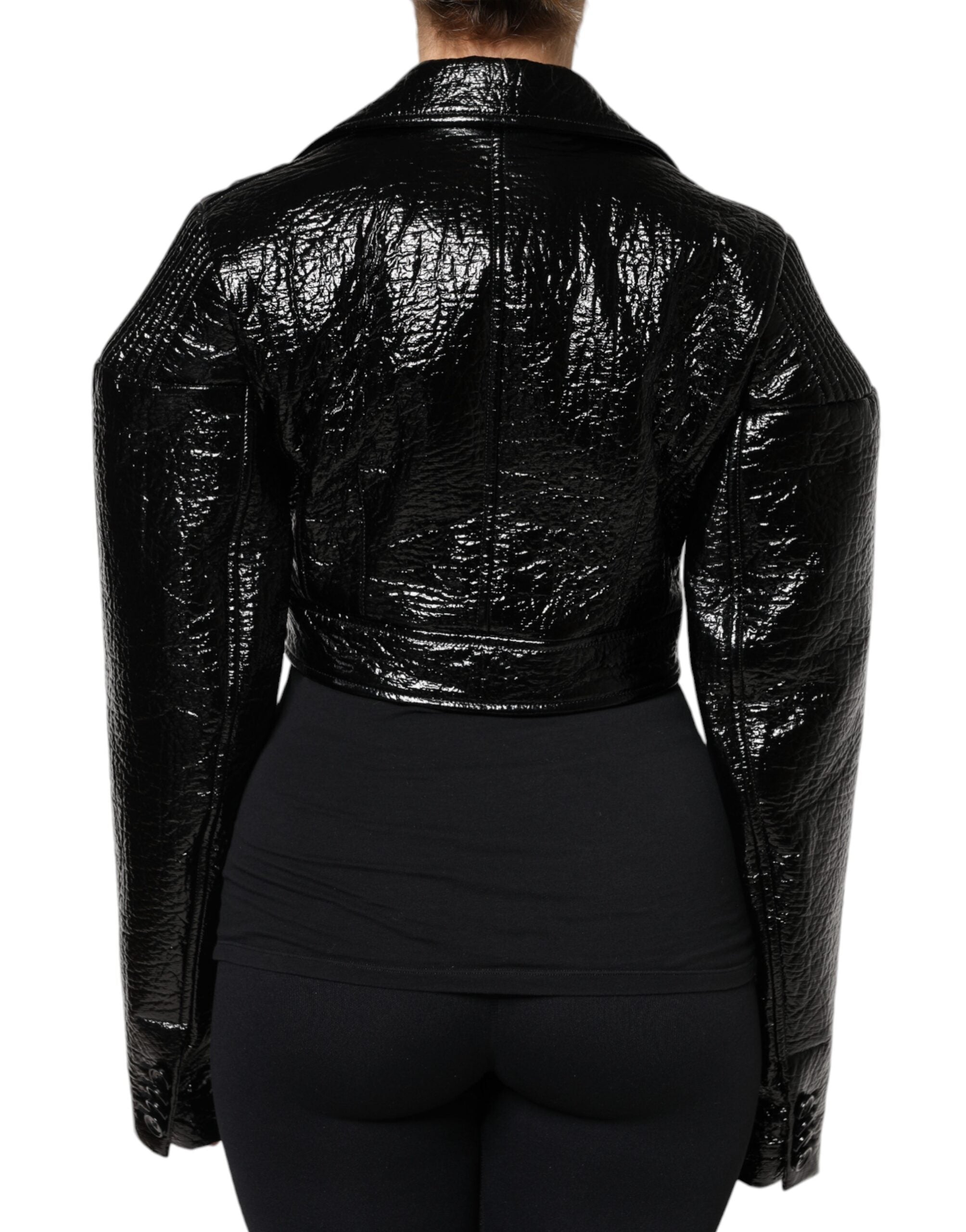 Dolce &amp; Gabbana sort læder cropped langærmet frakkejakke