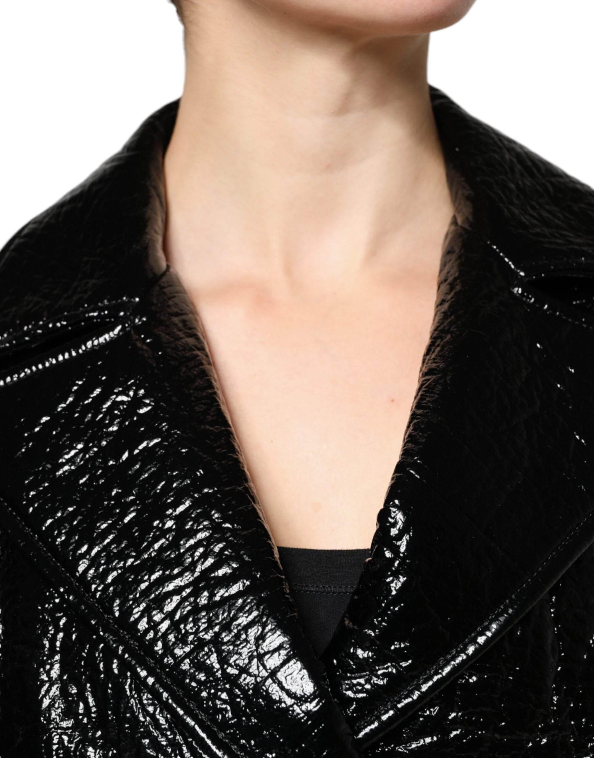 Dolce & Gabbana Black Leather Cropped Long Sleeve Coat Jacket - Hilstor