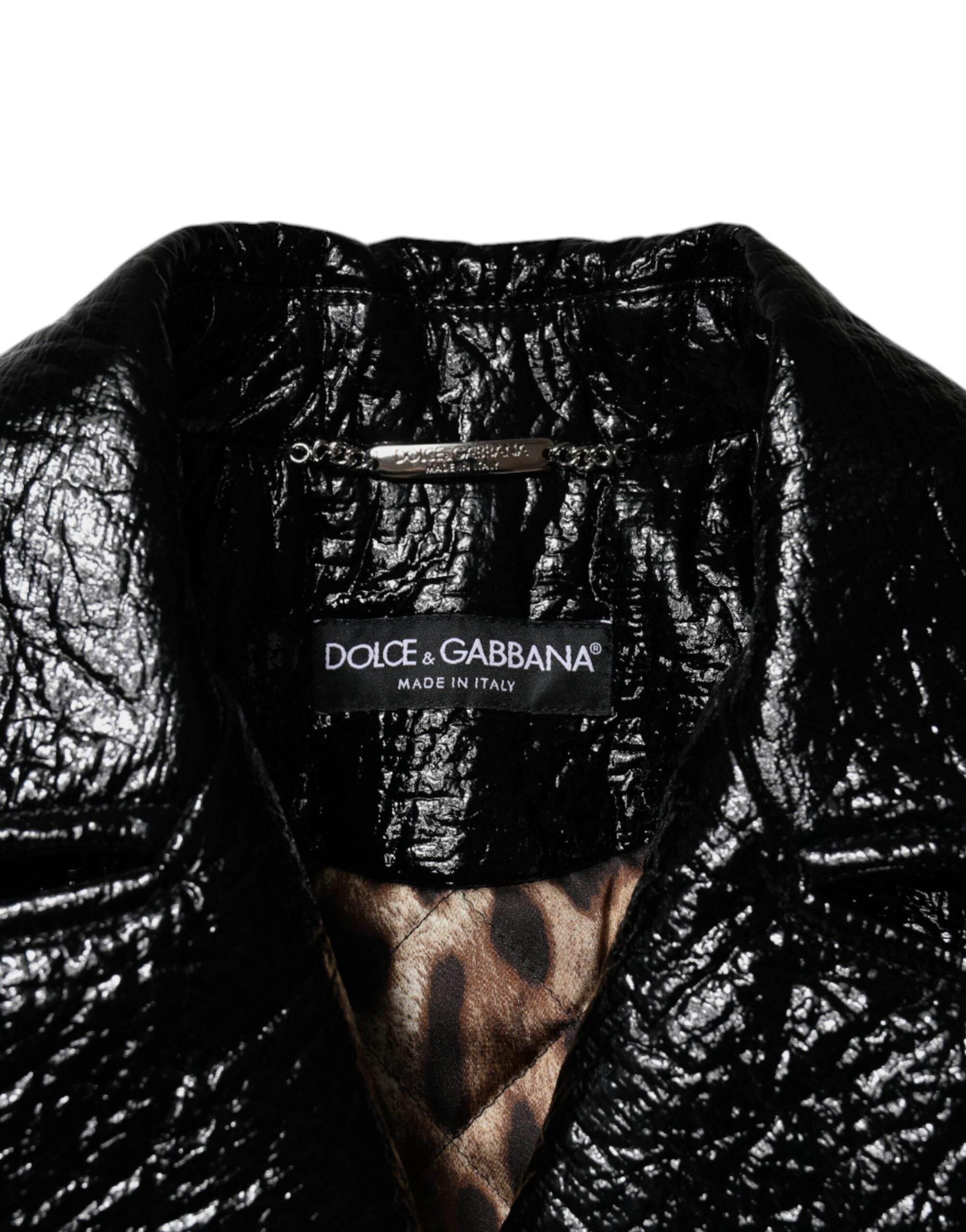 Dolce & Gabbana Black Leather Cropped Long Sleeve Coat Jacket - Hilstor