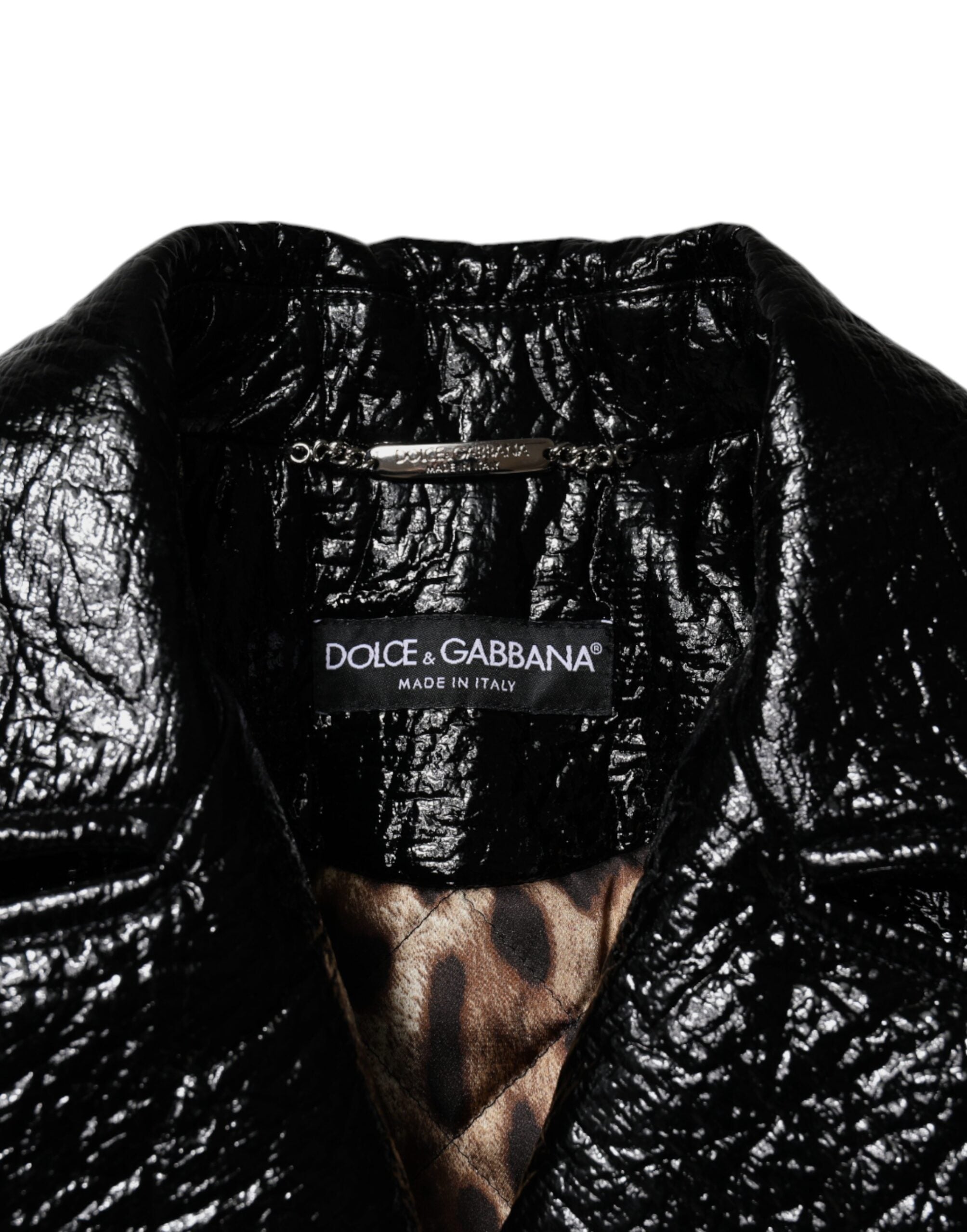 Dolce &amp; Gabbana sort læder cropped langærmet frakkejakke