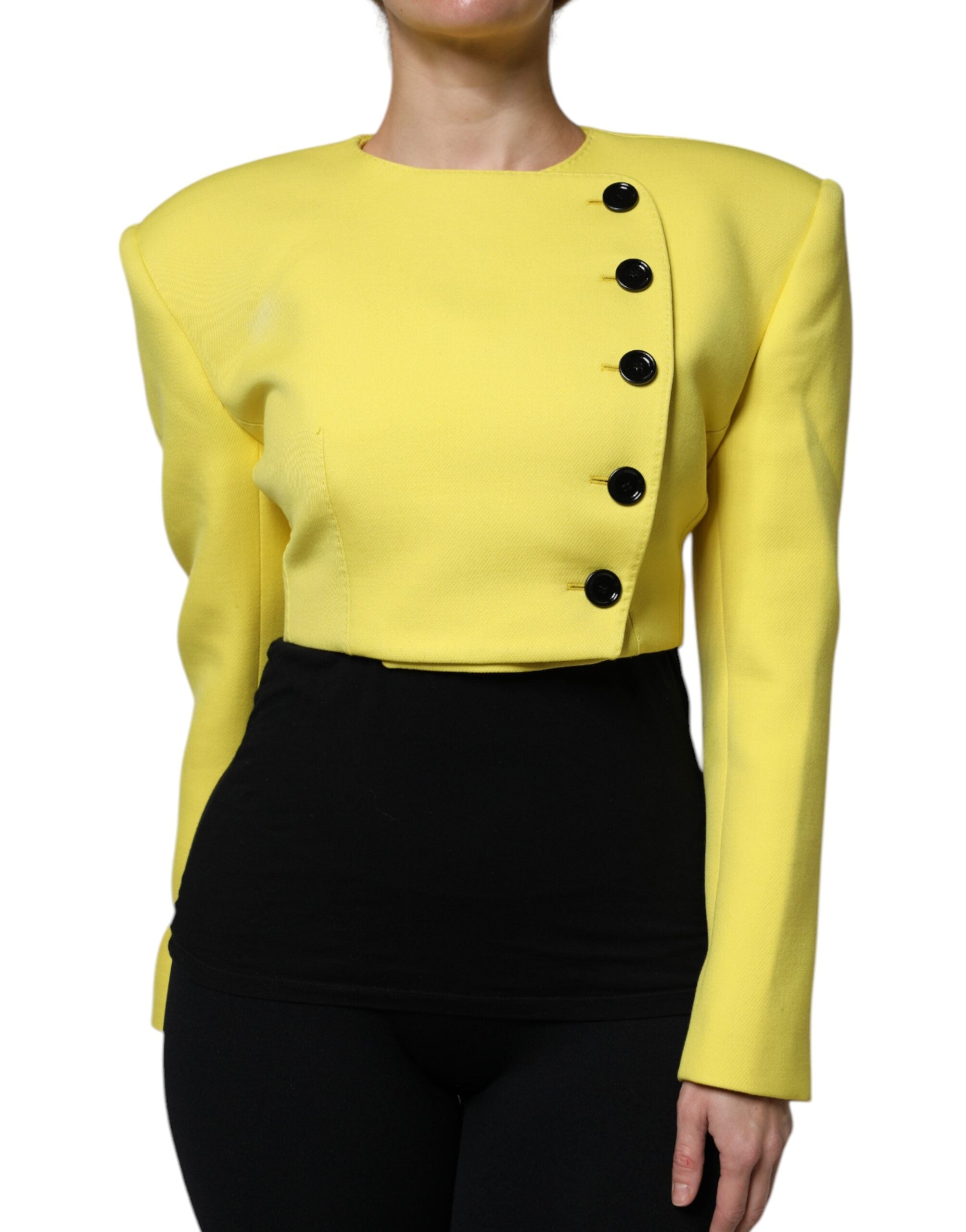 Dolce &amp; Gabbana Citrongul Uld Langærmet Cropped Coat Jakke