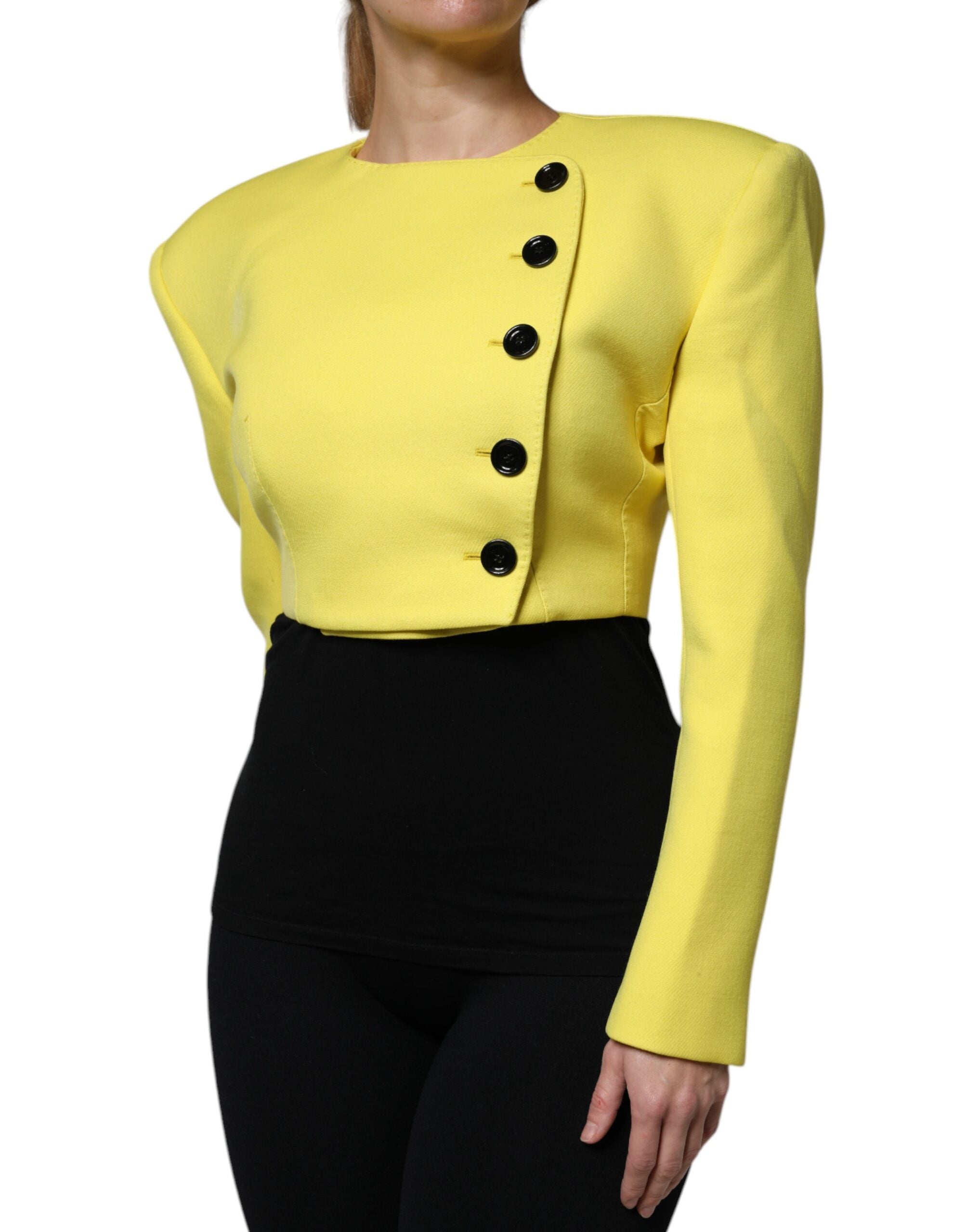 Dolce &amp; Gabbana Citrongul Uld Langærmet Cropped Coat Jakke