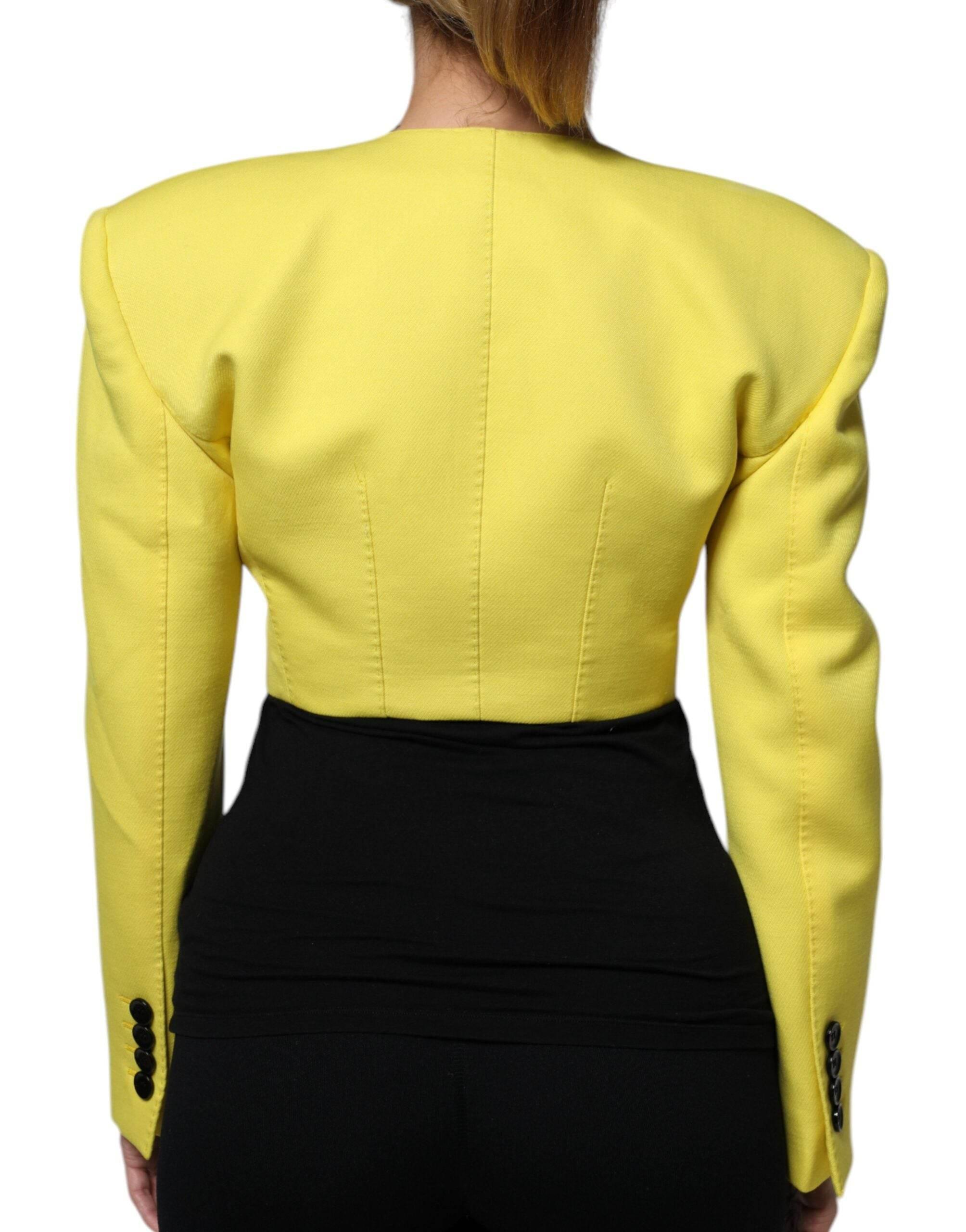 Dolce & Gabbana Lemon Yellow Wool Long Sleeves Cropped Coat Jacket - Hilstor