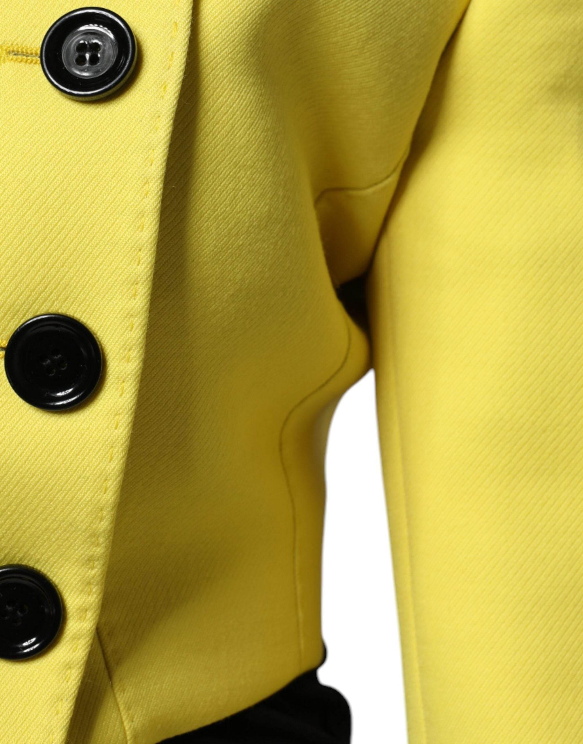 Dolce & Gabbana Lemon Yellow Wool Long Sleeves Cropped Coat Jacket - Hilstor
