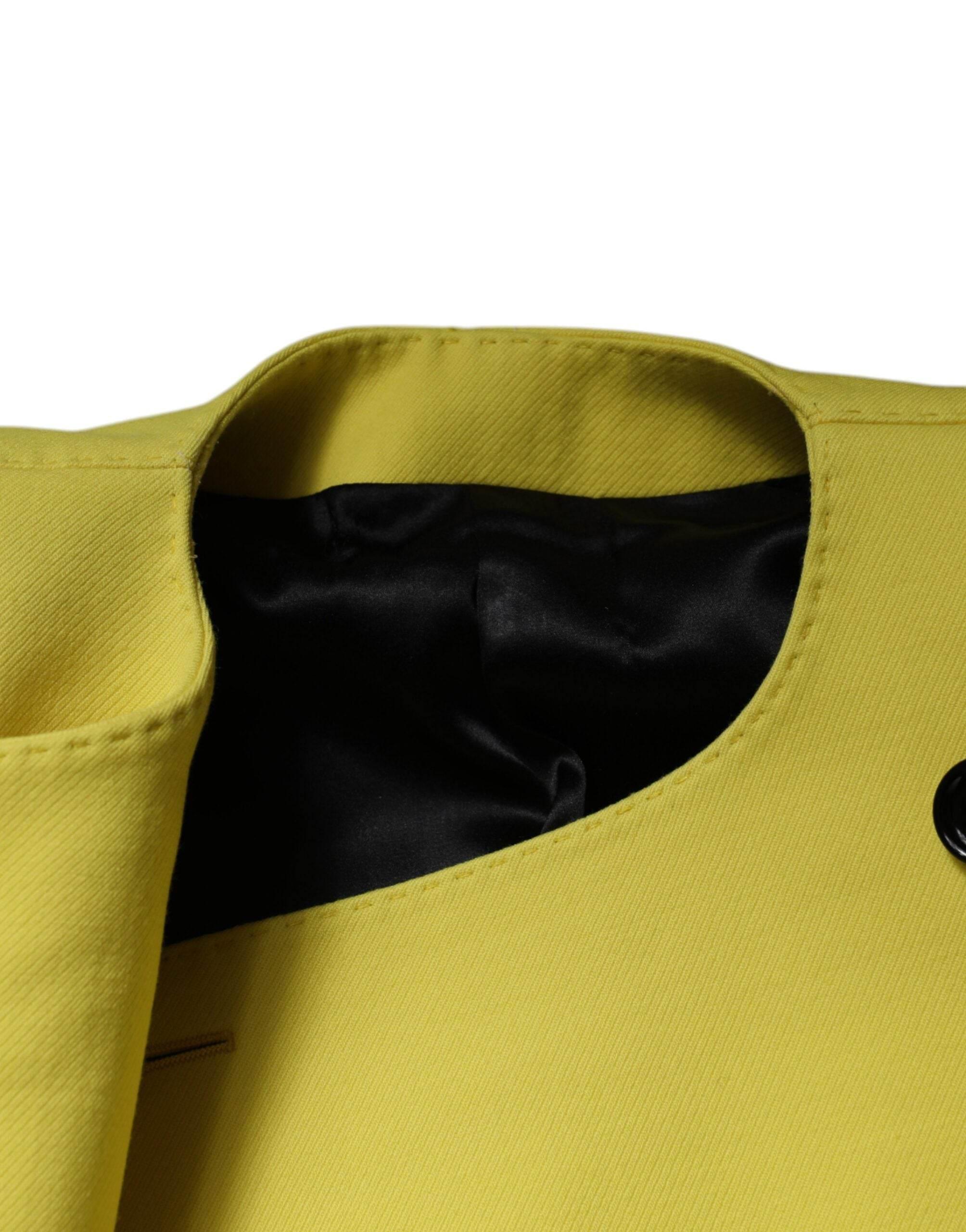 Dolce & Gabbana Lemon Yellow Wool Long Sleeves Cropped Coat Jacket - Hilstor
