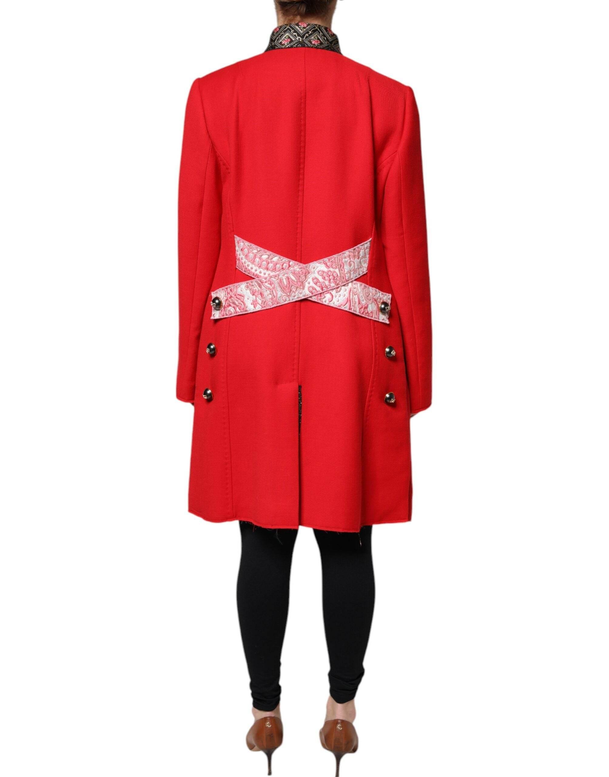 Dolce & Gabbana Red Jacquard Wool Women Trenchcoat Jacket - Hilstor