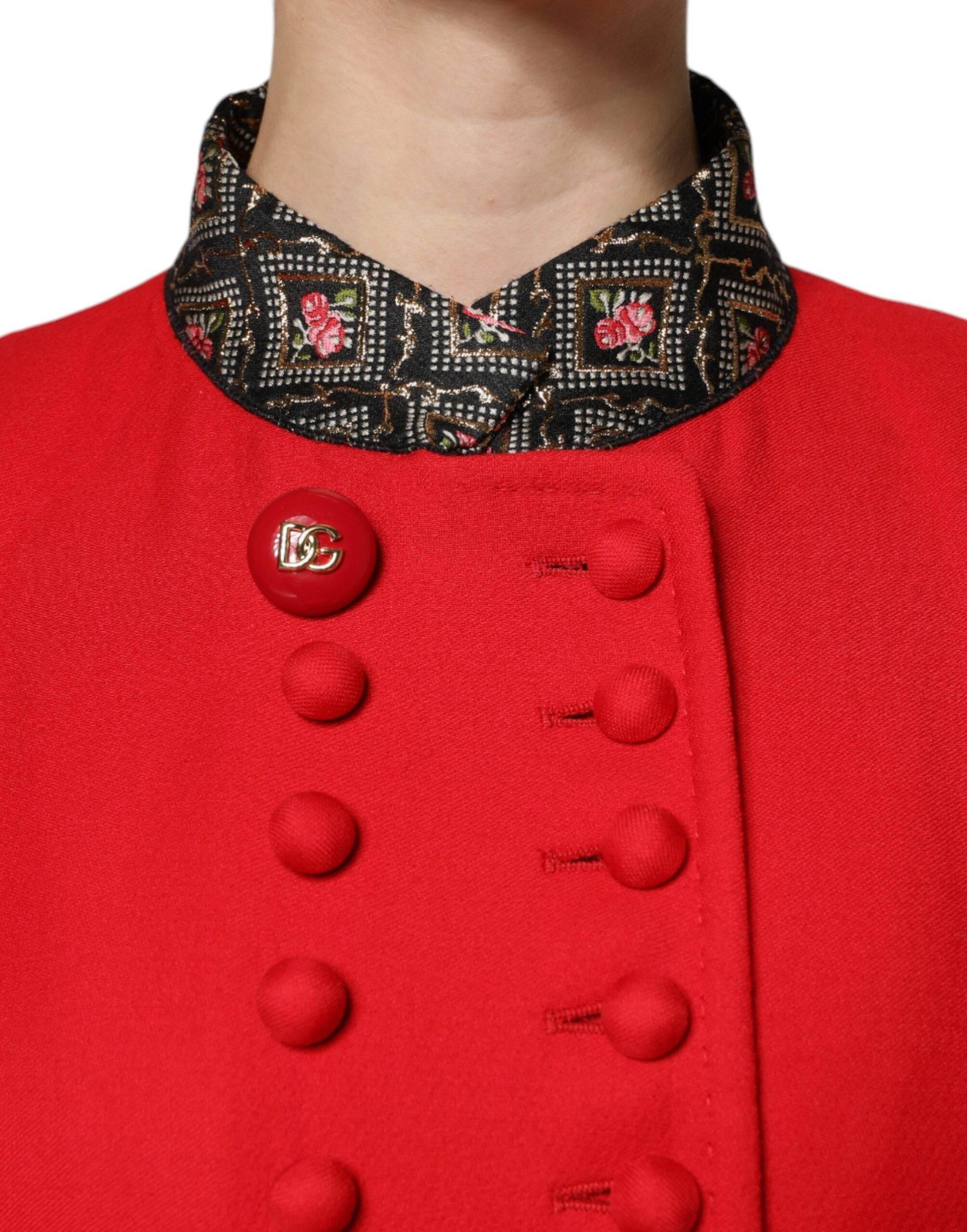 Dolce & Gabbana Red Jacquard Wool Women Trenchcoat Jacket - Hilstor