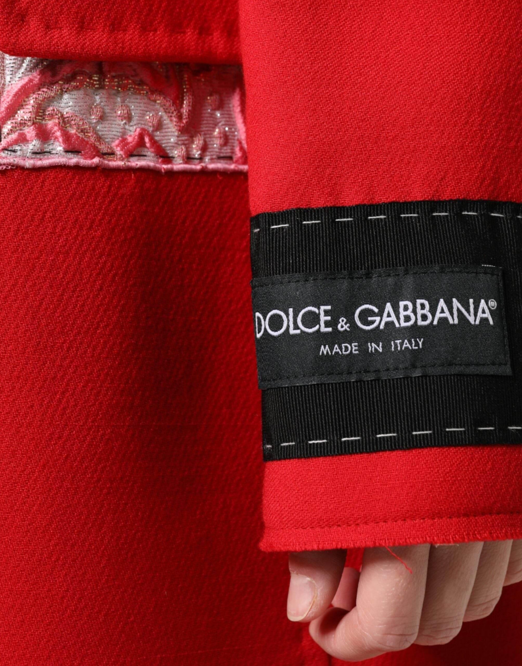 Dolce & Gabbana Red Jacquard Wool Women Trenchcoat Jacket - Hilstor