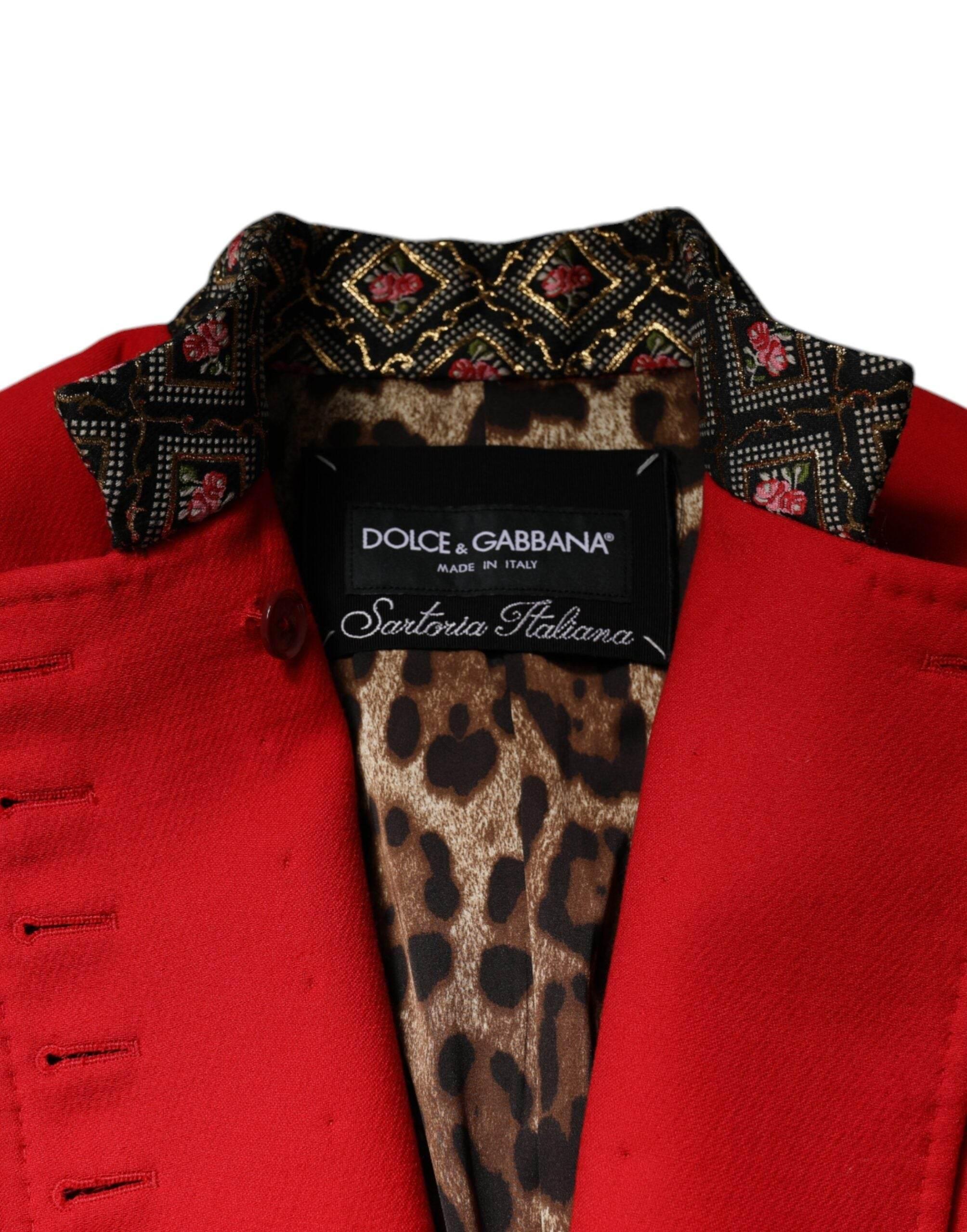 Dolce & Gabbana Red Jacquard Wool Women Trenchcoat Jacket - Hilstor