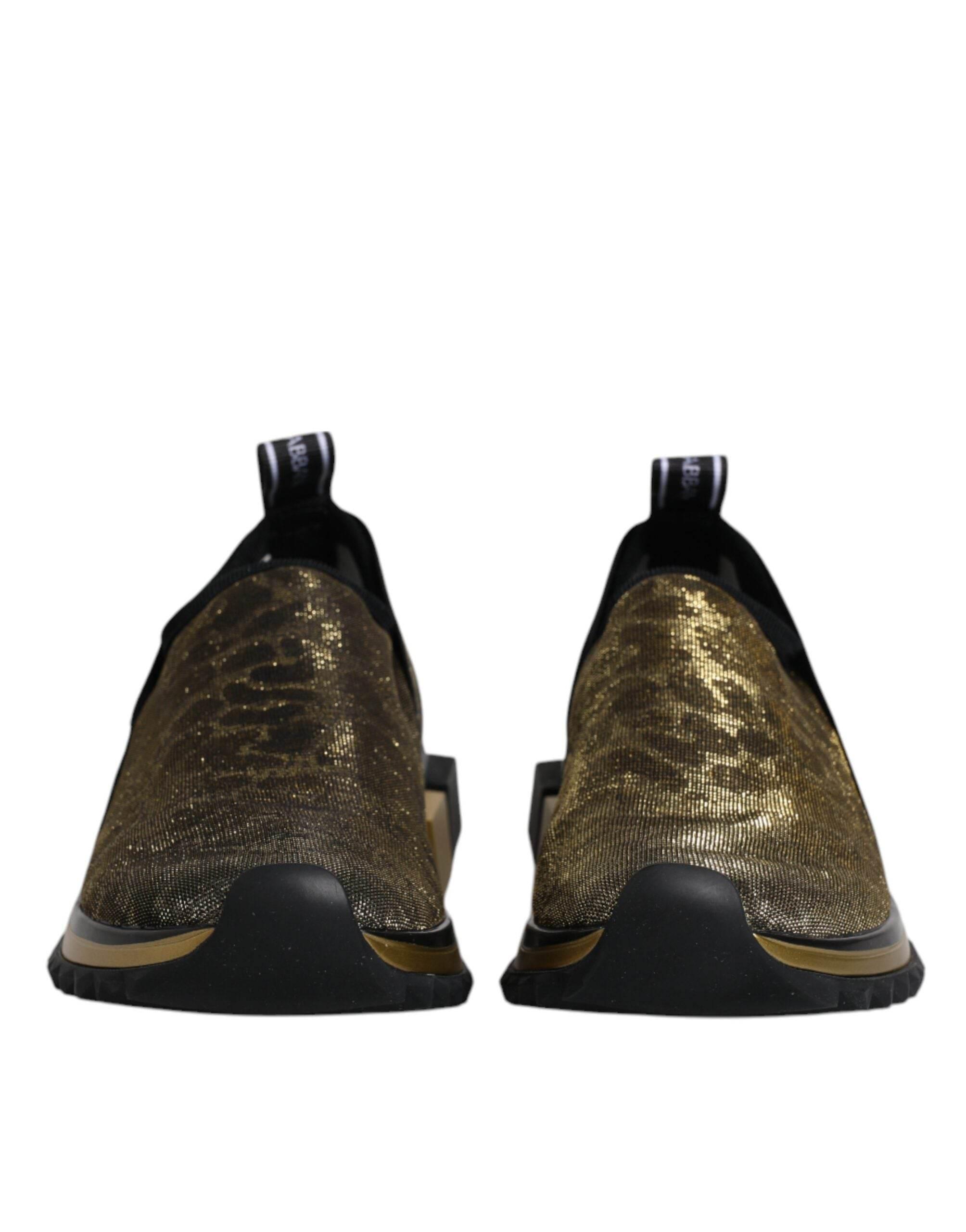 Dolce & Gabbana Gold Glitter Leopard Sorrento Sneakers Shoes - Hilstor