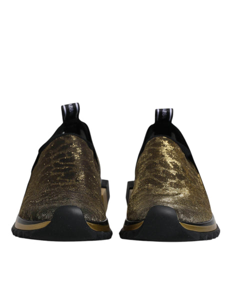 Dolce & Gabbana Gold Glitter Leopard Sorrento Sneakers Shoes - Hilstor