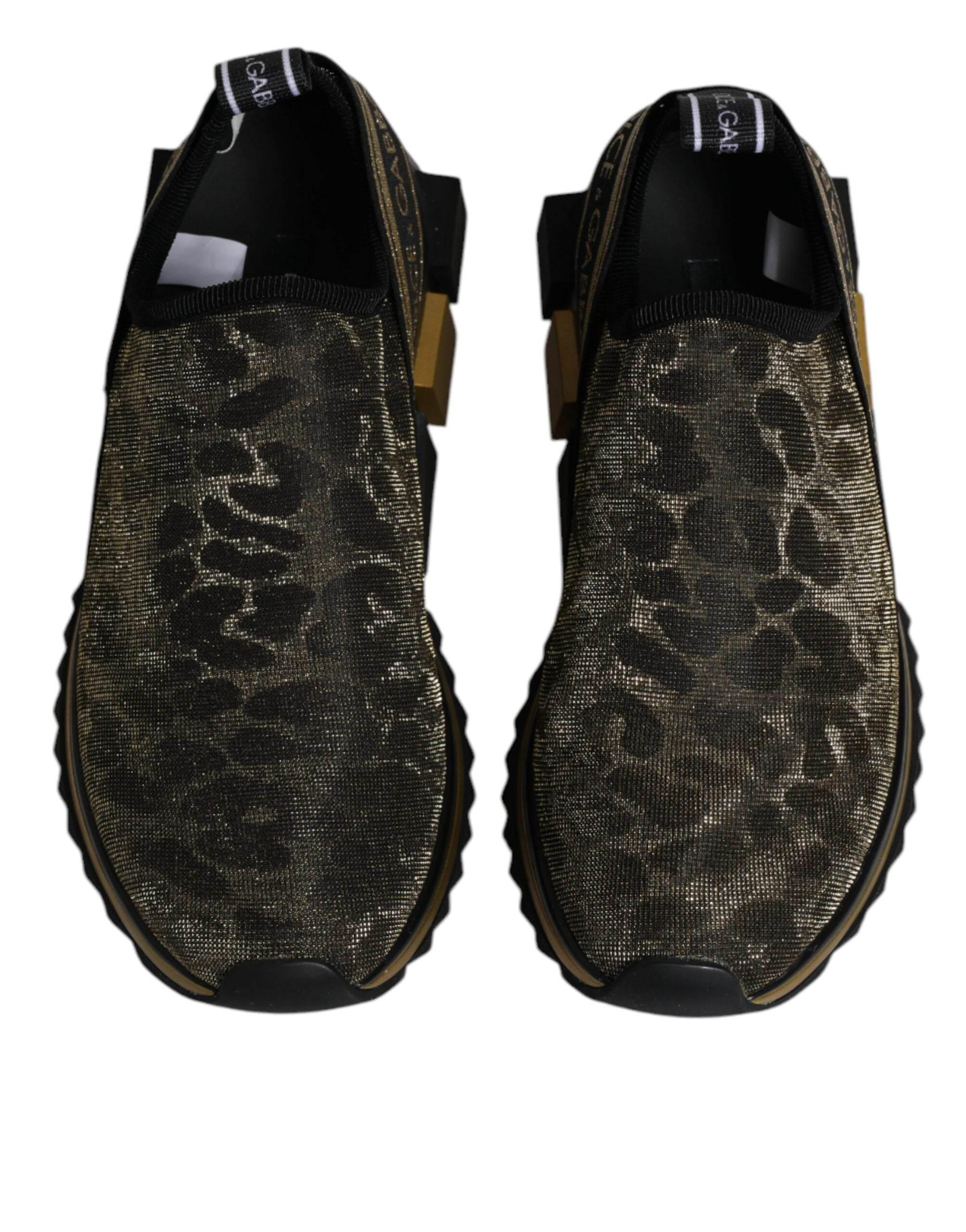 Dolce & Gabbana Gold Glitter Leopard Sorrento Sneakers Shoes - Hilstor