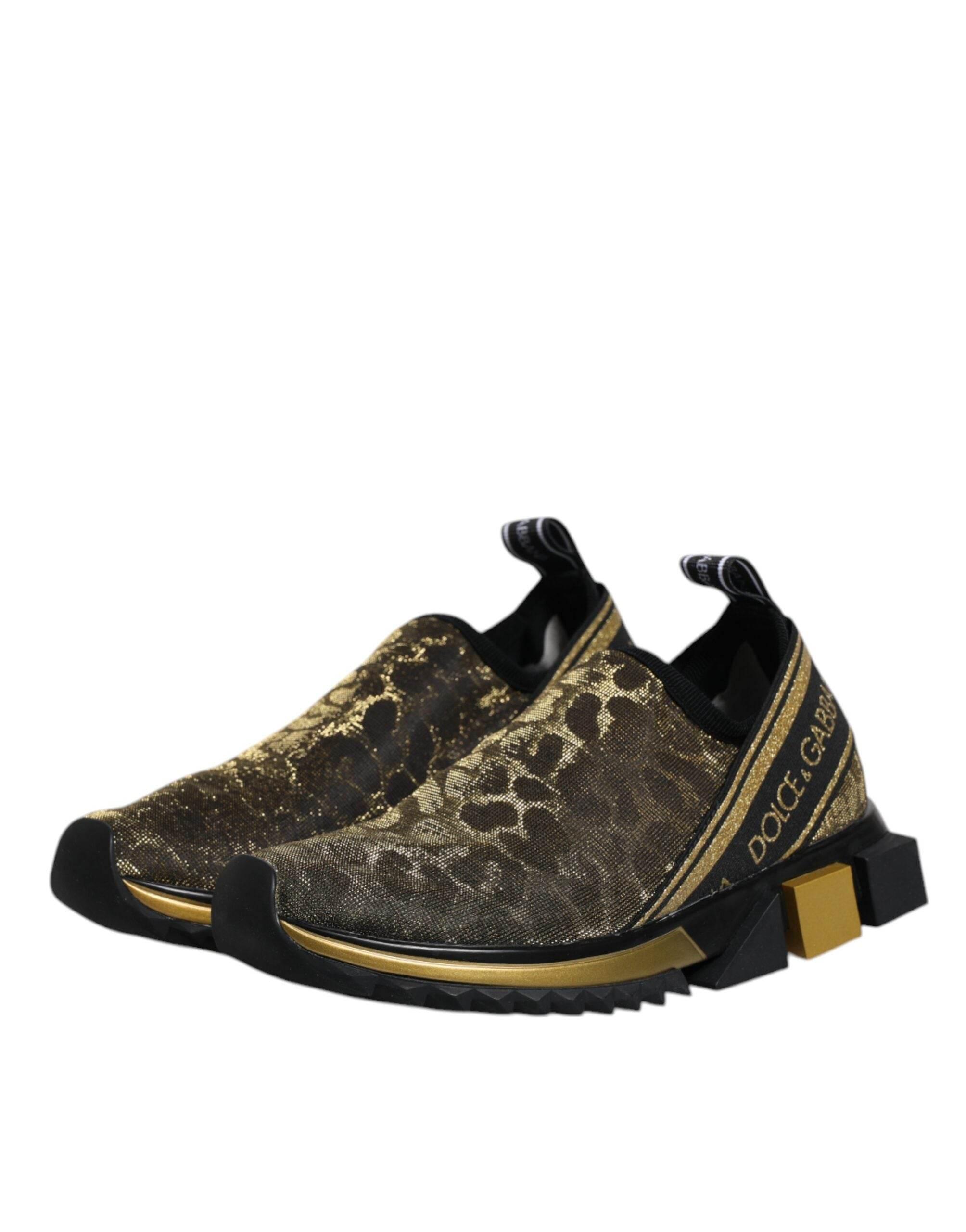 Dolce & Gabbana Gold Glitter Leopard Sorrento Sneakers Shoes - Hilstor