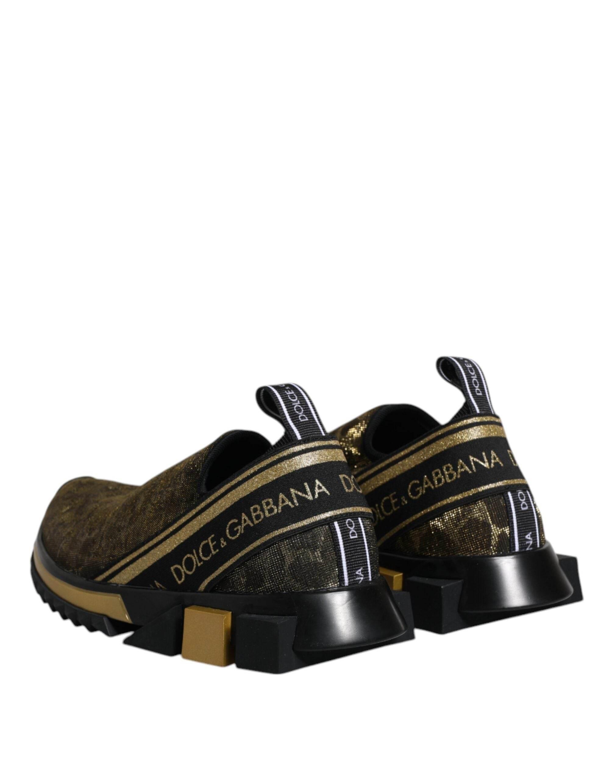 Dolce & Gabbana Gold Glitter Leopard Sorrento Sneakers Shoes - Hilstor