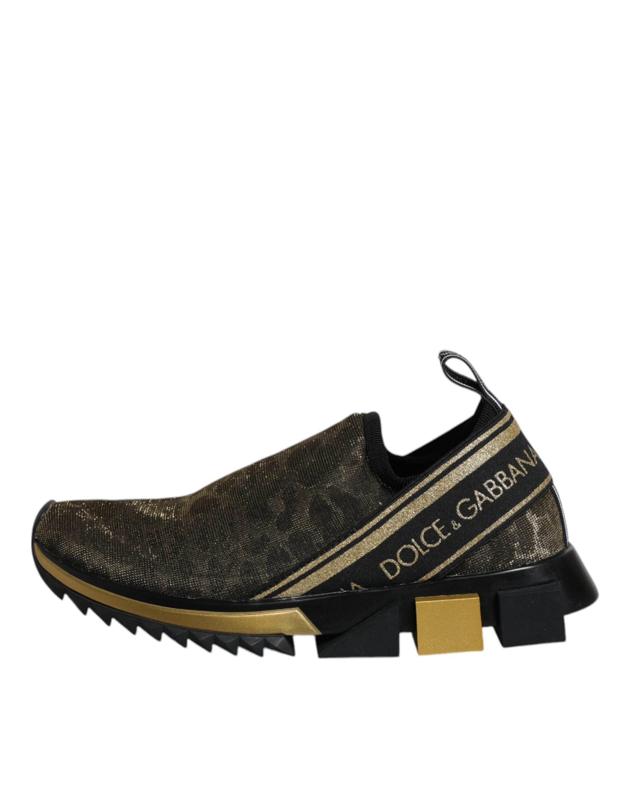Dolce & Gabbana Gold Glitter Leopard Sorrento Sneakers Shoes - Hilstor