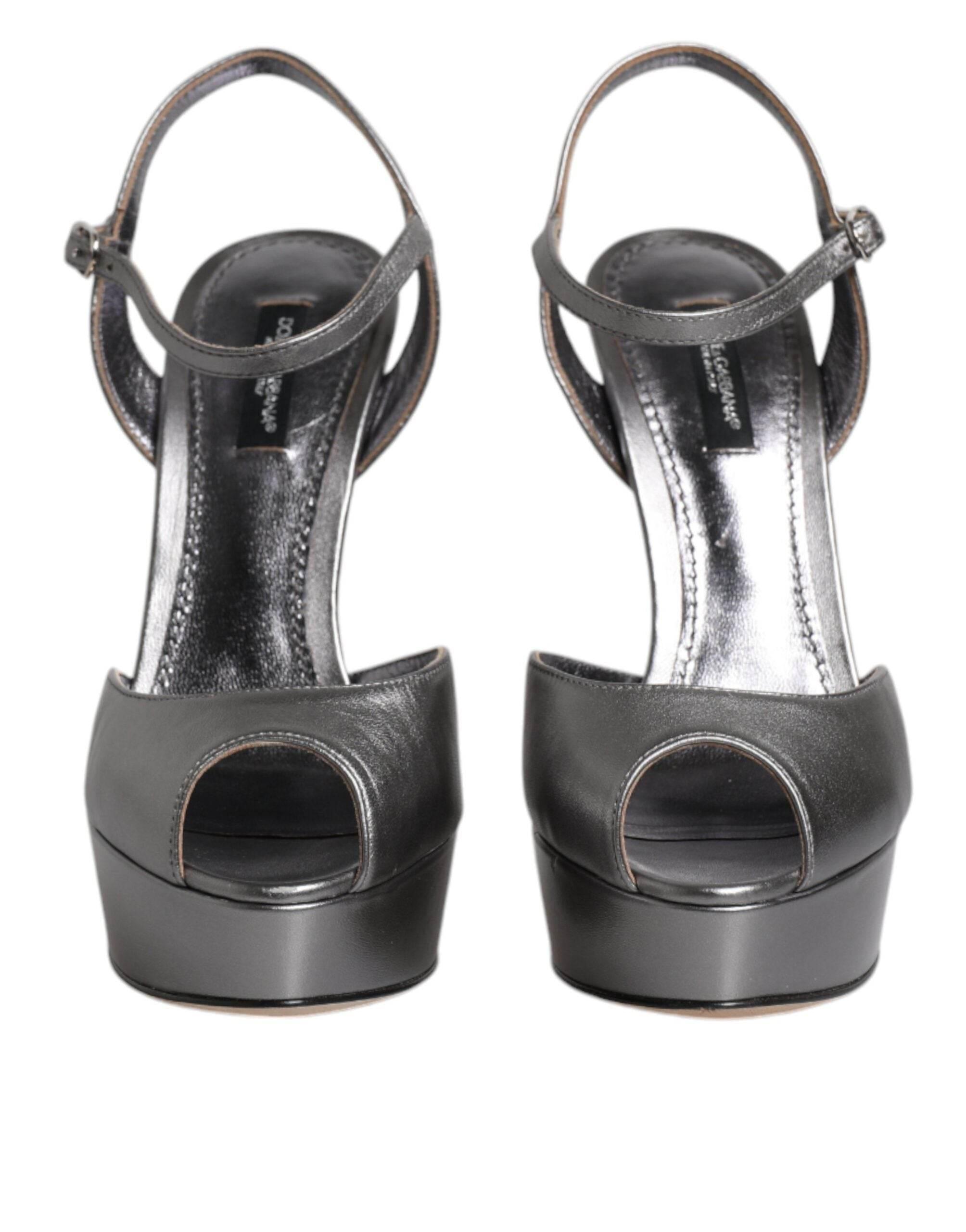 Dolce & Gabbana Silver Leather Platform Heels Sandals Shoes - Hilstor