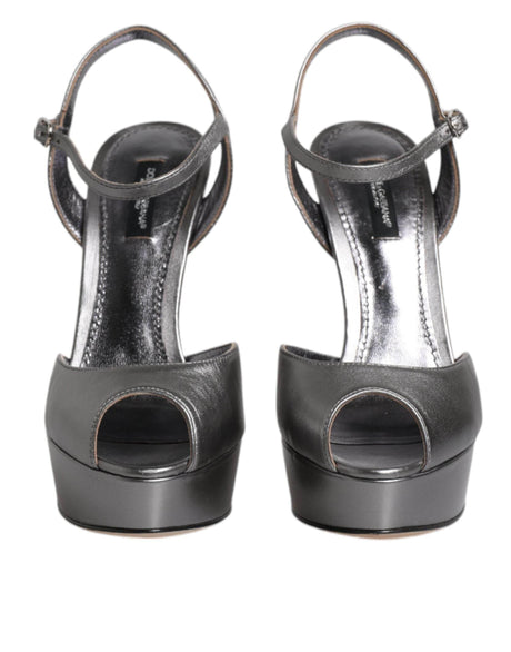 Dolce & Gabbana Silver Leather Platform Heels Sandals Shoes - Hilstor