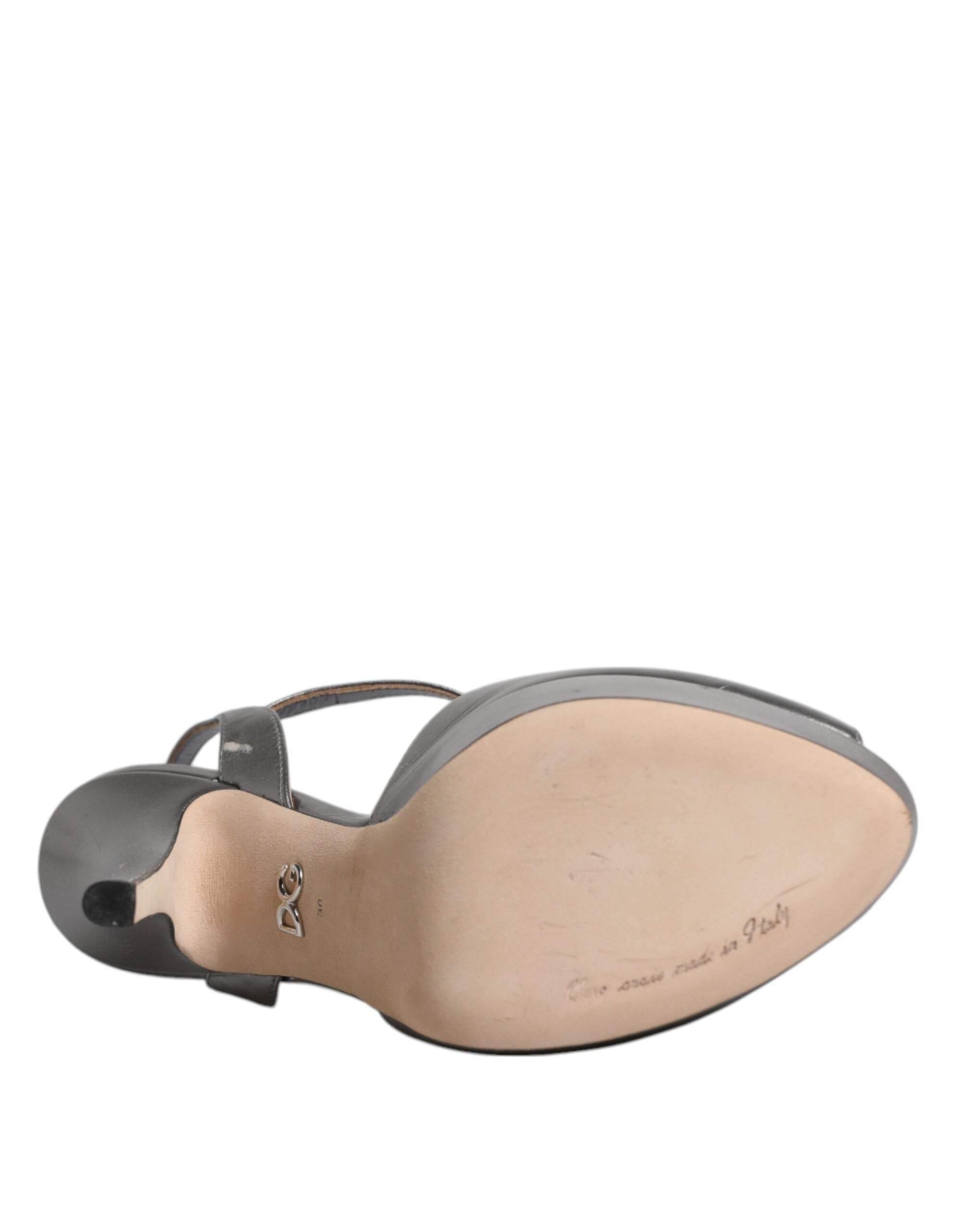 Dolce & Gabbana Silver Leather Platform Heels Sandals Shoes - Hilstor