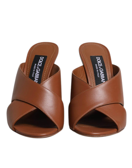 Dolce & Gabbana Maroon Logo KEIRA Leather Slides Sandals Shoes - Hilstor