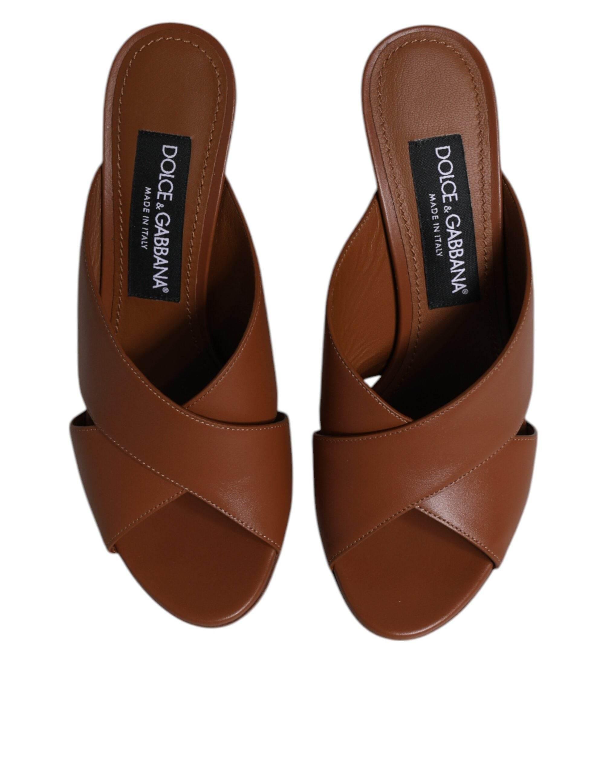 Dolce & Gabbana Maroon Logo KEIRA Leather Slides Sandals Shoes - Hilstor