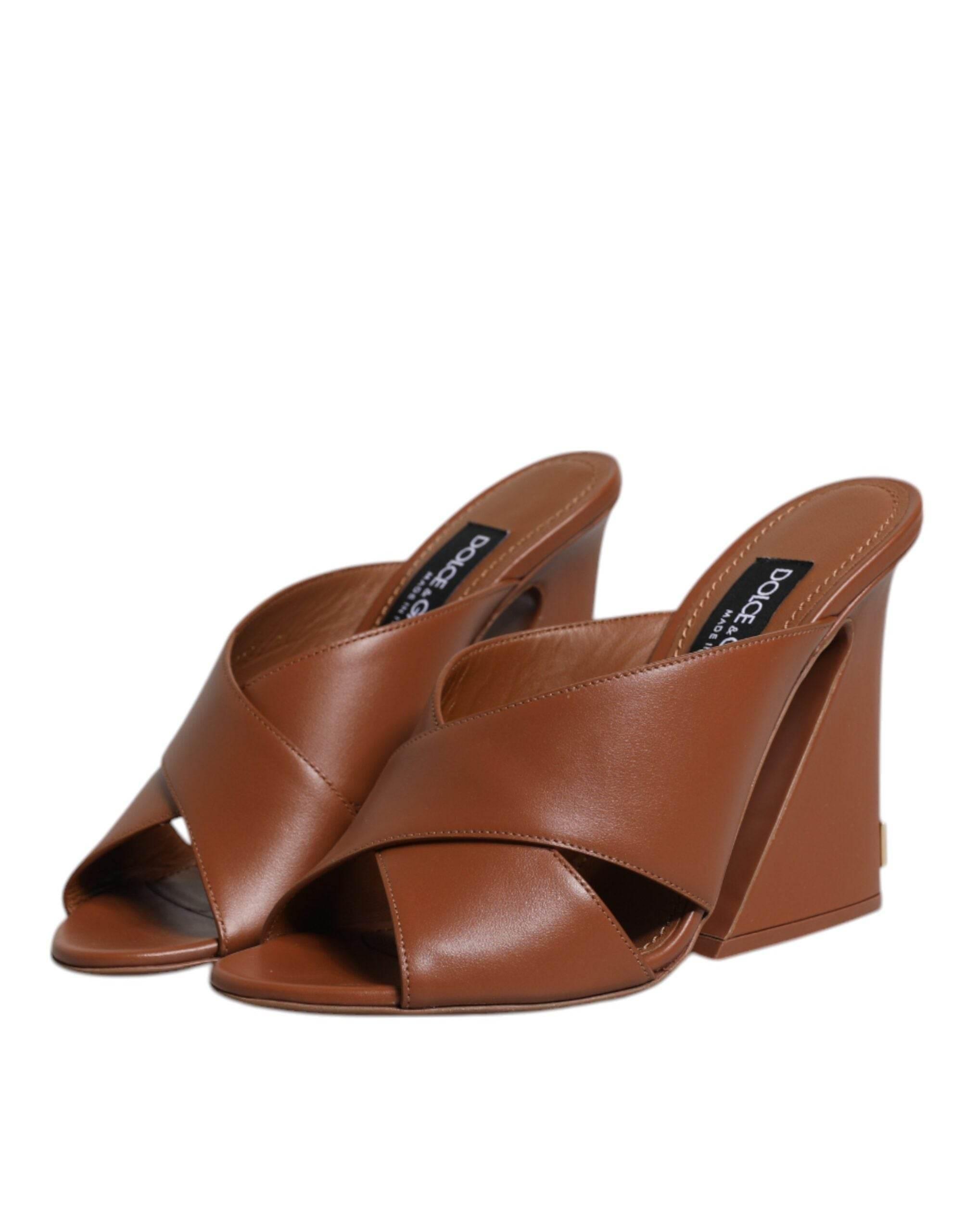 Dolce & Gabbana Maroon Logo KEIRA Leather Slides Sandals Shoes - Hilstor