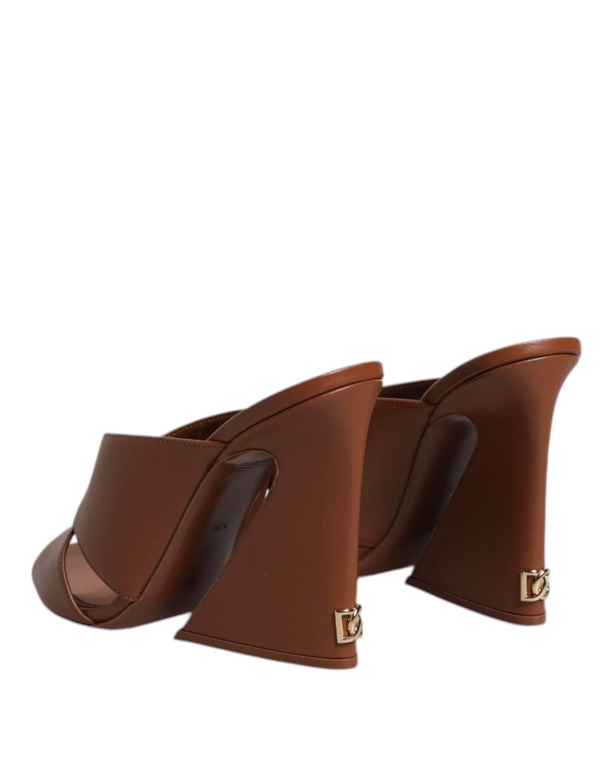 Dolce & Gabbana Maroon Logo KEIRA Leather Slides Sandals Shoes - Hilstor