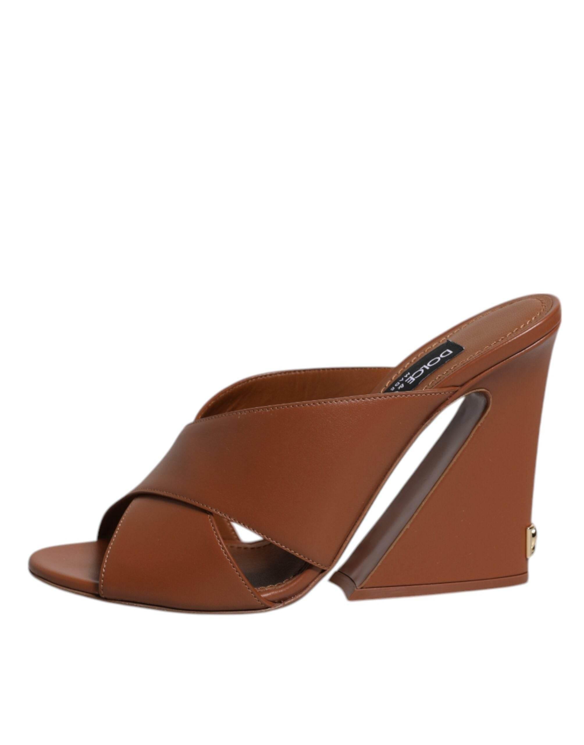 Dolce & Gabbana Maroon Logo KEIRA Leather Slides Sandals Shoes - Hilstor