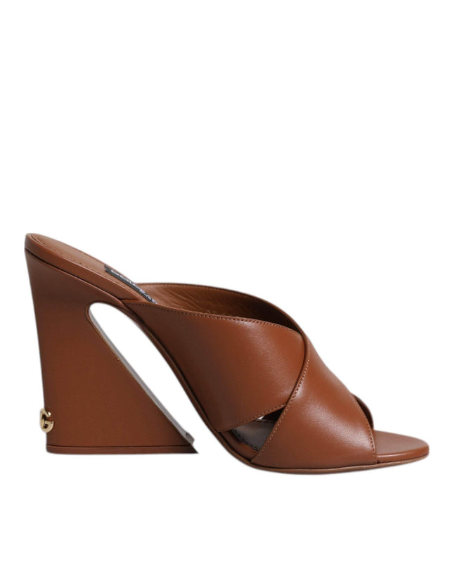 Dolce & Gabbana Maroon Logo KEIRA Leather Slides Sandals Shoes - Hilstor