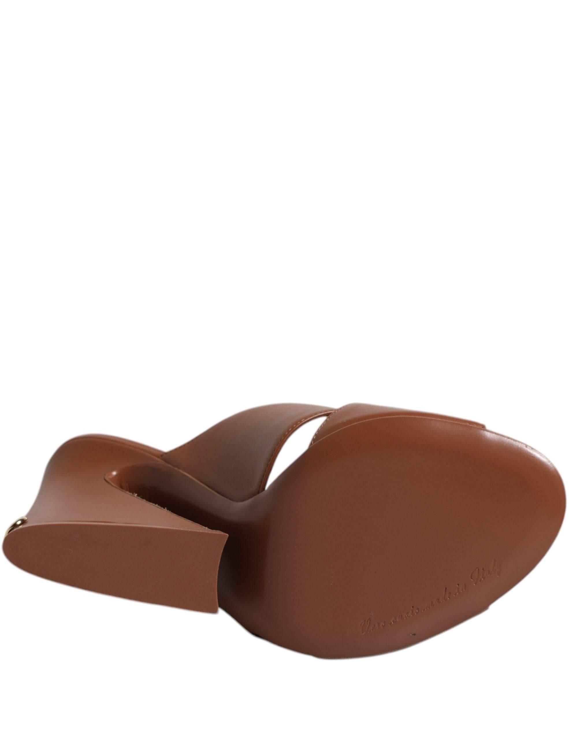 Dolce & Gabbana Maroon Logo KEIRA Leather Slides Sandals Shoes - Hilstor