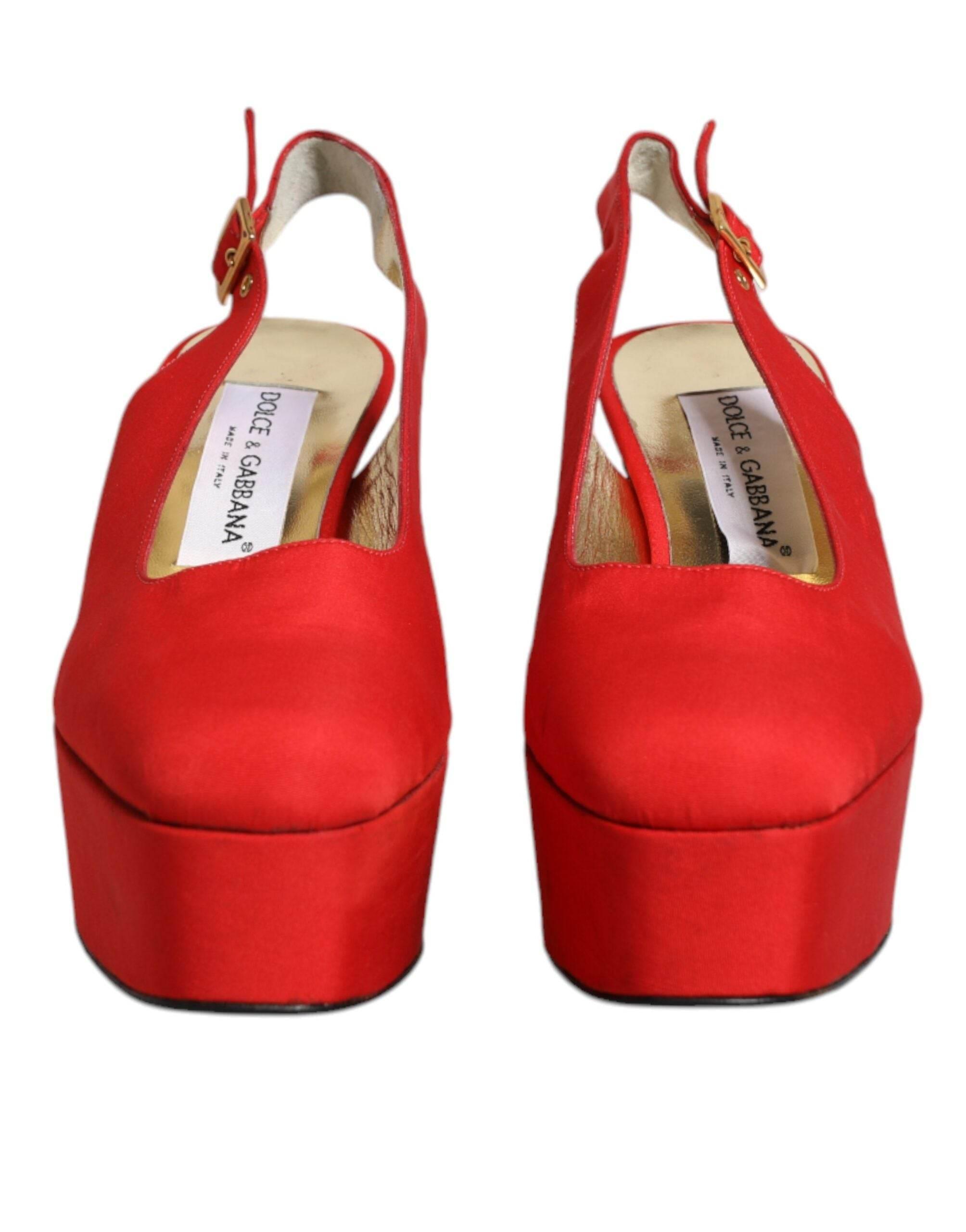 Dolce & Gabbana Red Platform Slingback Heels Sandals Shoes - Hilstor