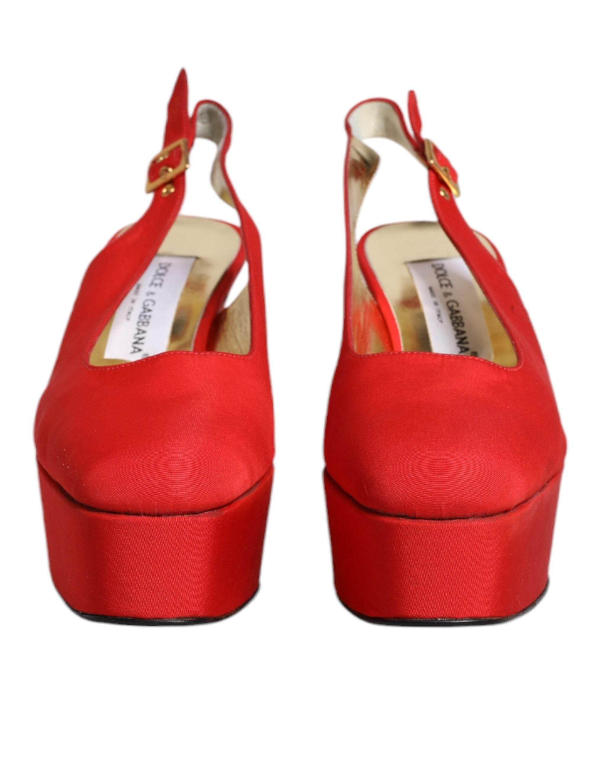 Dolce & Gabbana Red Platform Slingback Heels Sandals Shoes - Hilstor