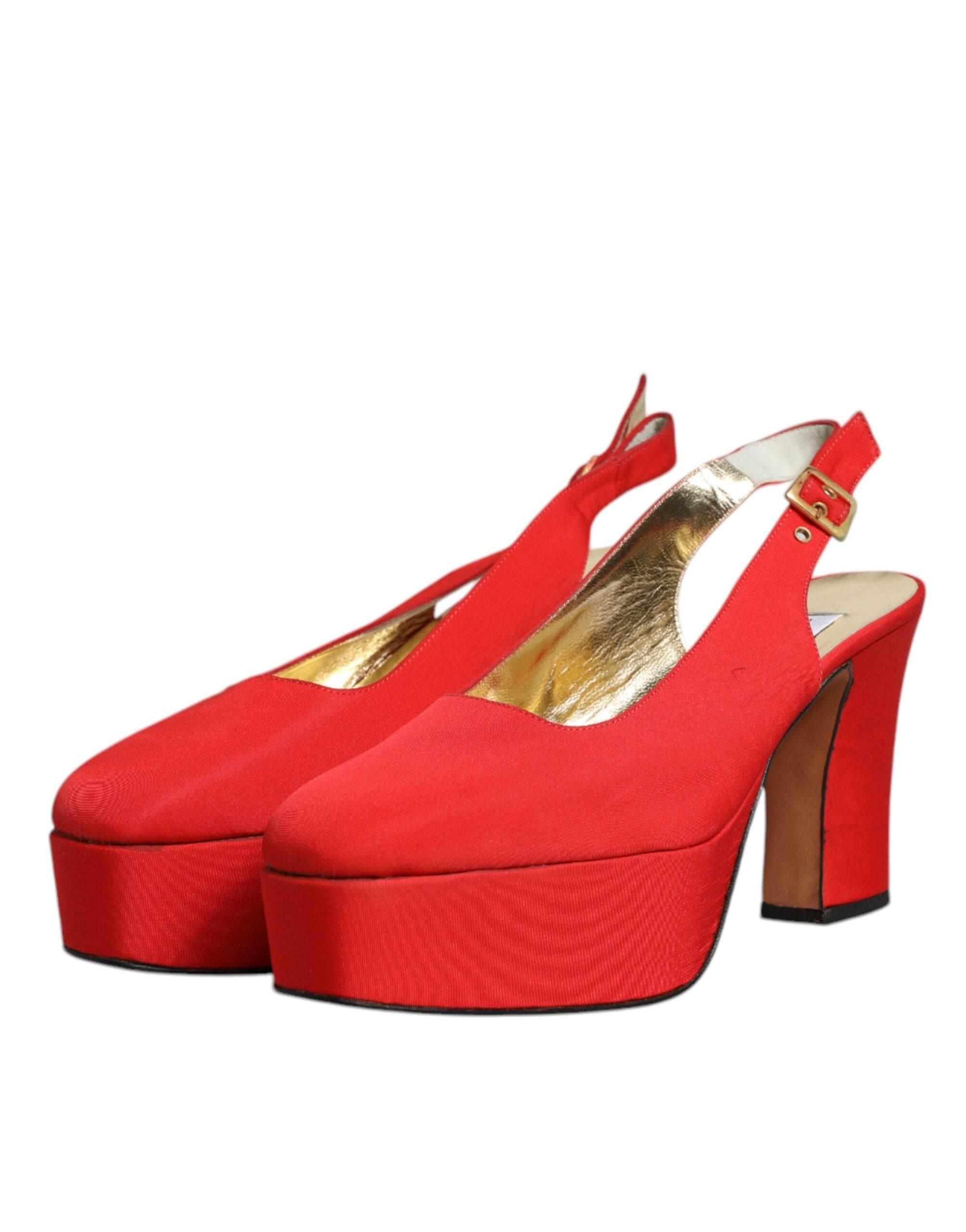 Dolce & Gabbana Red Platform Slingback Heels Sandals Shoes - Hilstor