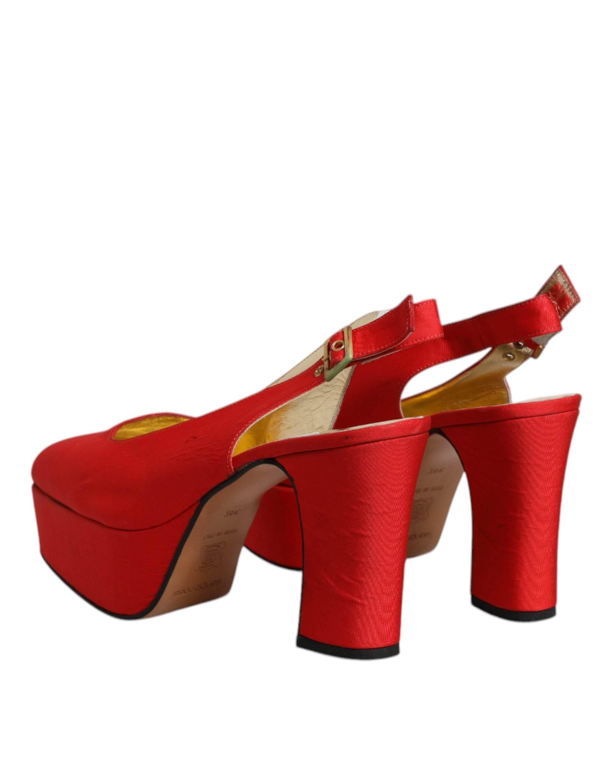 Dolce & Gabbana Red Platform Slingback Heels Sandals Shoes - Hilstor