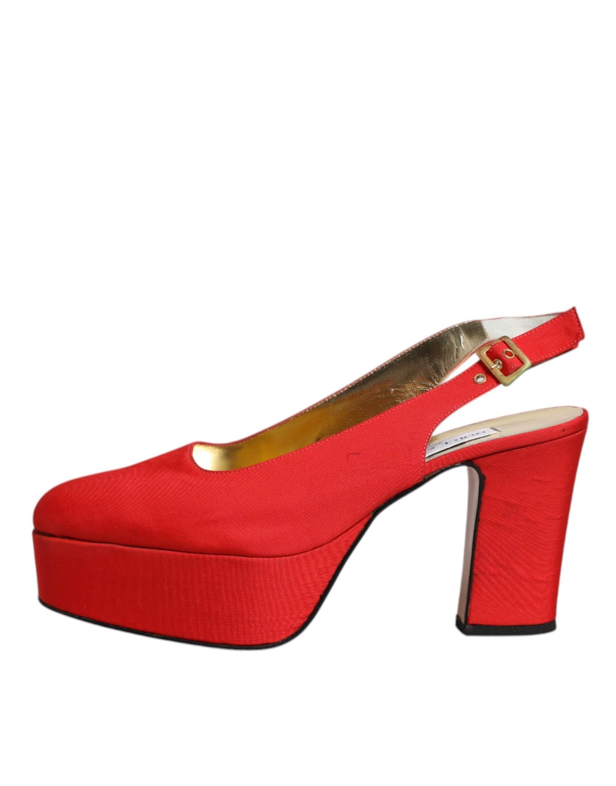 Dolce & Gabbana Red Platform Slingback Heels Sandals Shoes - Hilstor
