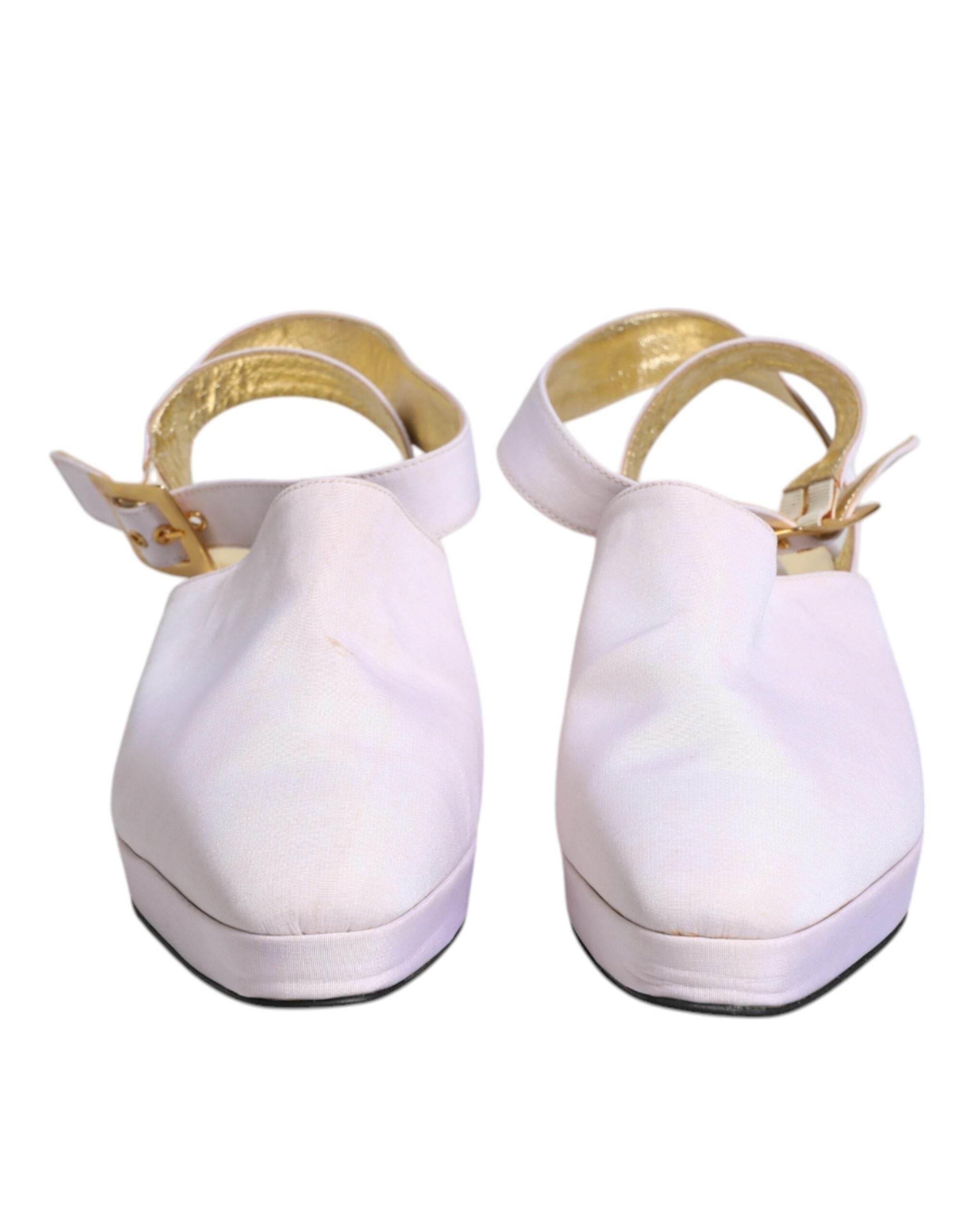 Dolce & Gabbana Off White Block Heel Slingback Sandals Shoes - Hilstor