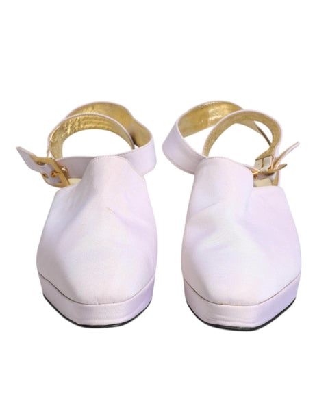 Dolce & Gabbana Off White Block Heel Slingback Sandals Shoes - Hilstor