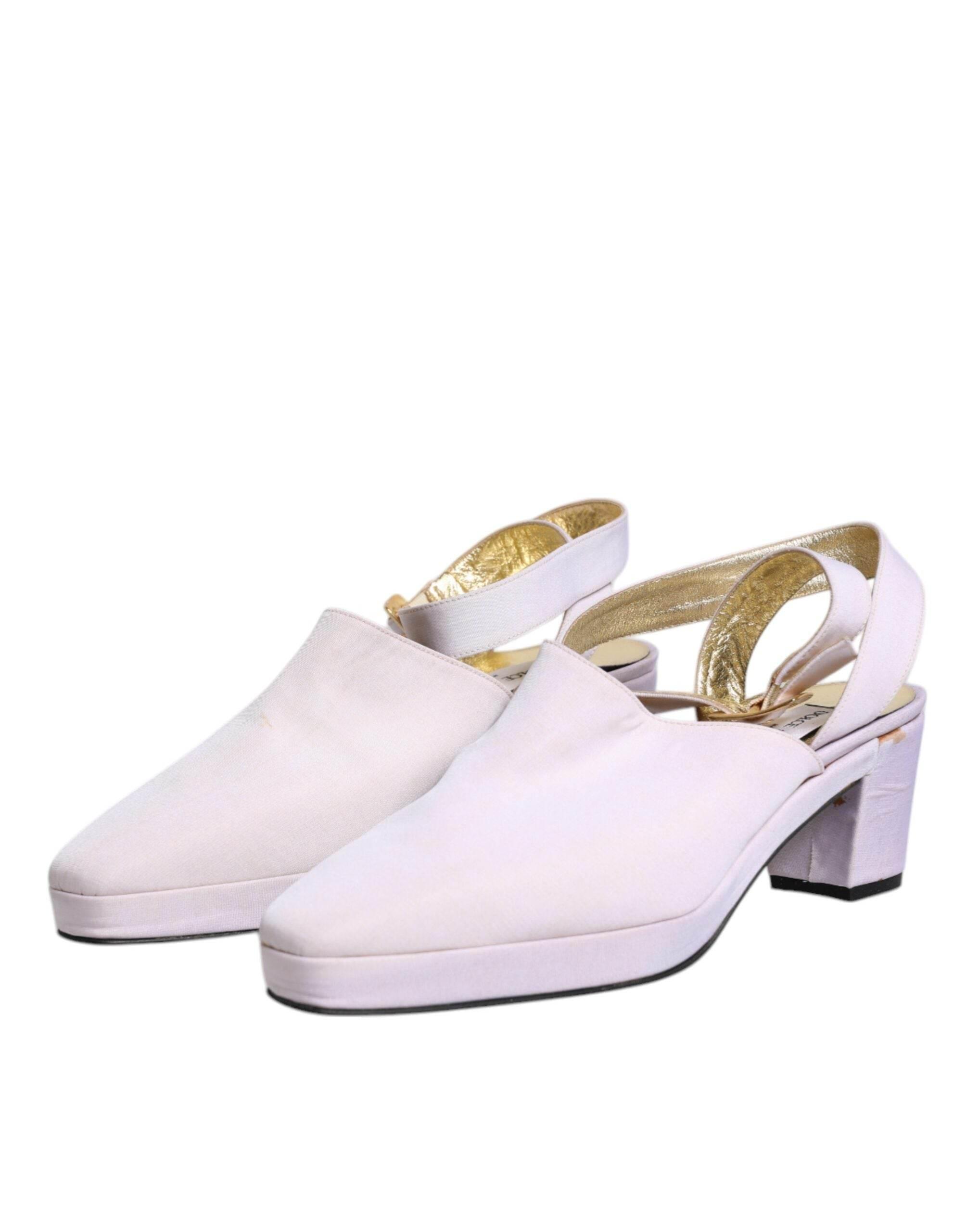Dolce & Gabbana Off White Block Heel Slingback Sandals Shoes - Hilstor
