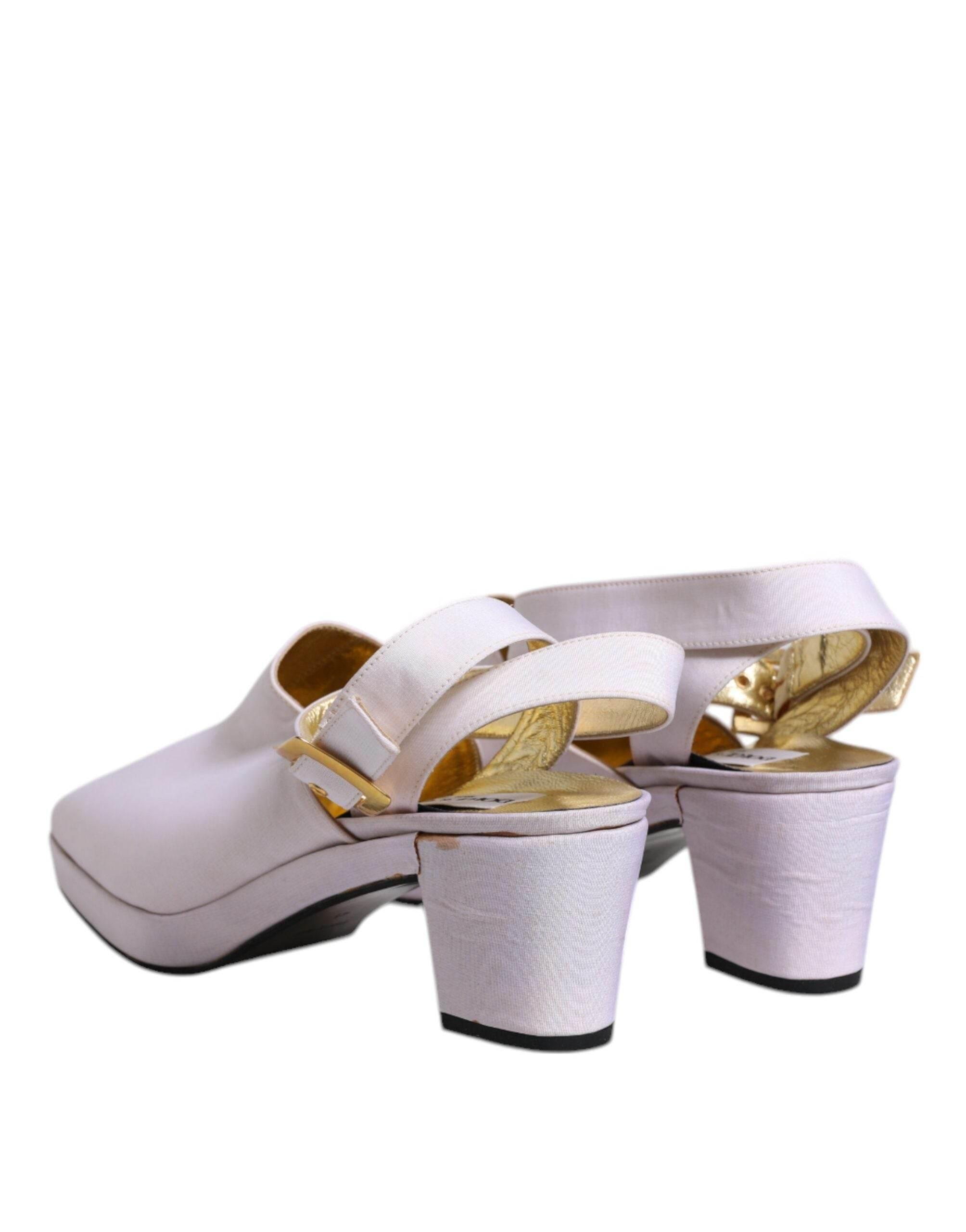 Dolce & Gabbana Off White Block Heel Slingback Sandals Shoes - Hilstor