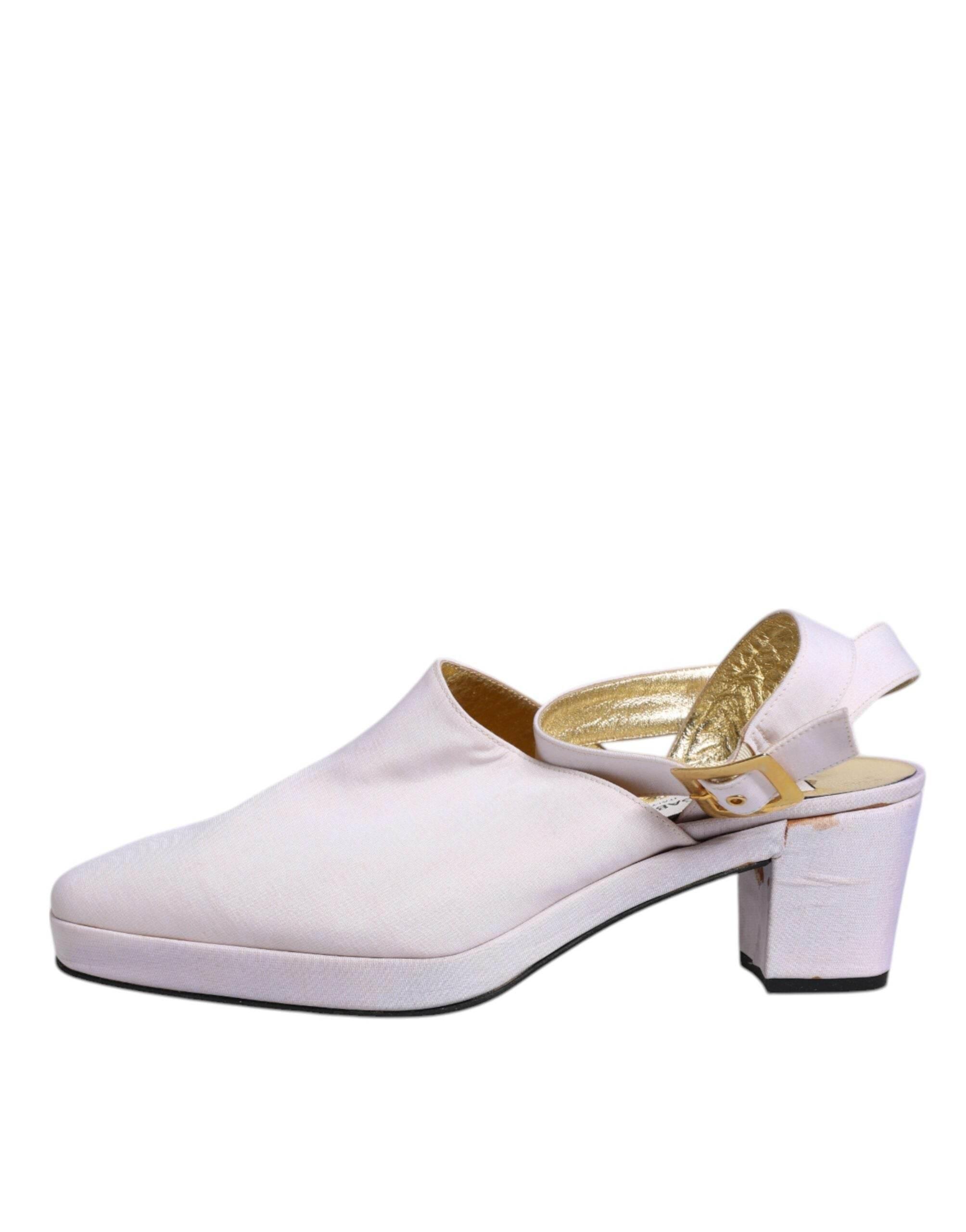 Dolce & Gabbana Off White Block Heel Slingback Sandals Shoes - Hilstor